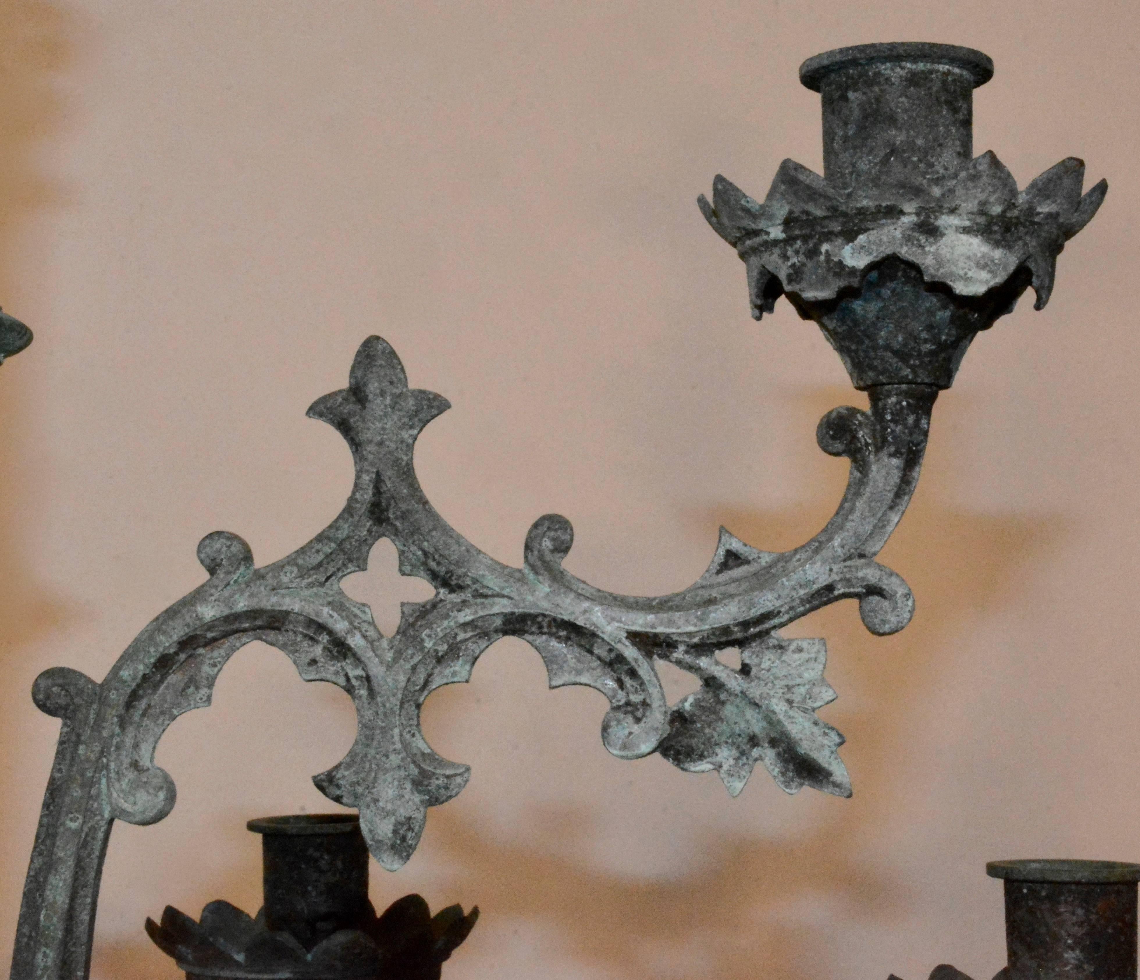 Pair of French Patinated Bronze Standing Candelabra 1