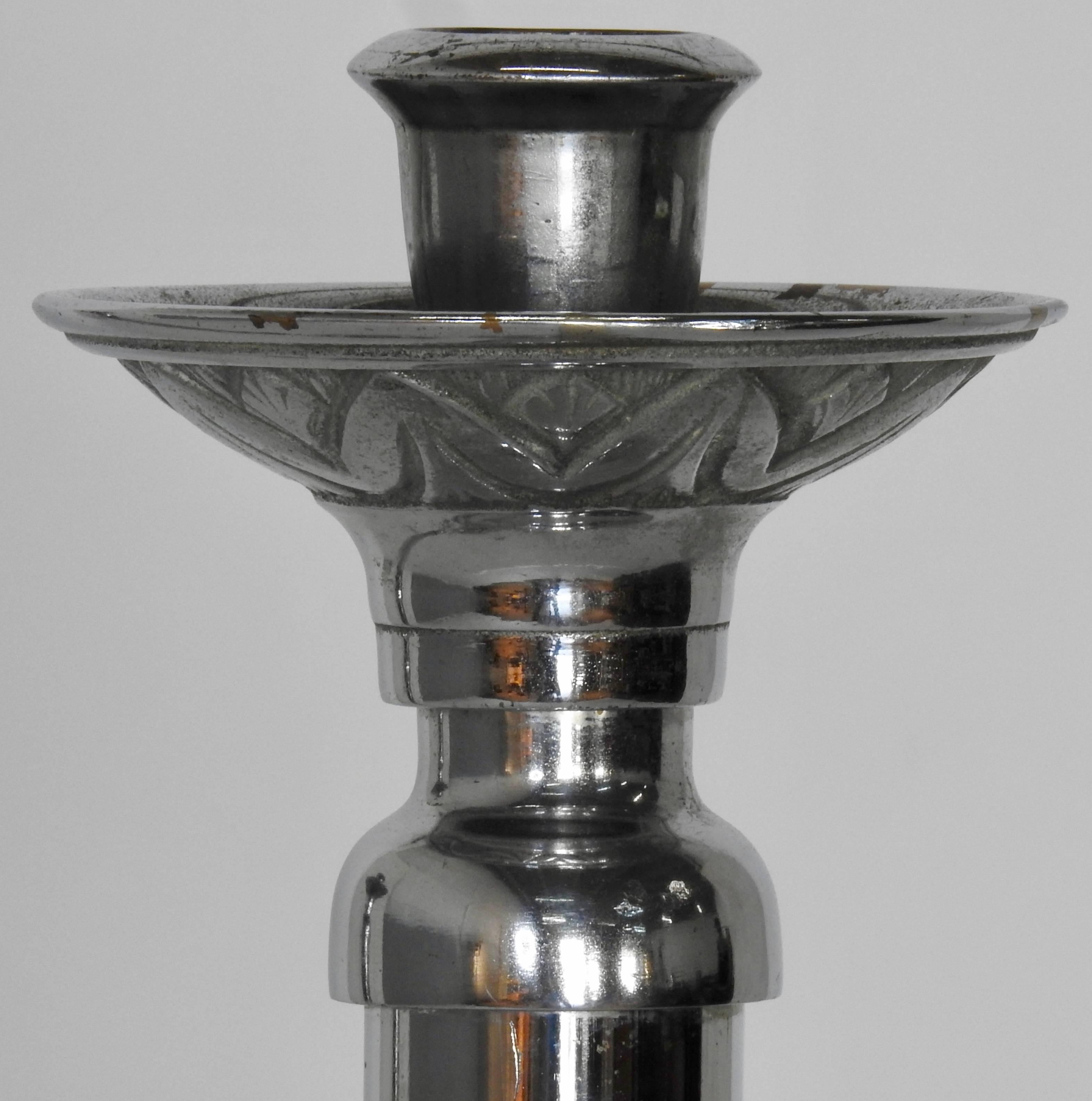 Art Nouveau Silver Plated Altar Candlesticks, Pair For Sale