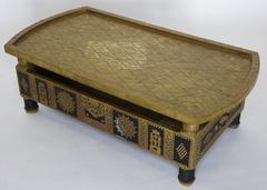 Asian Hammered Brass and Tacks on Wooden Coffee Table