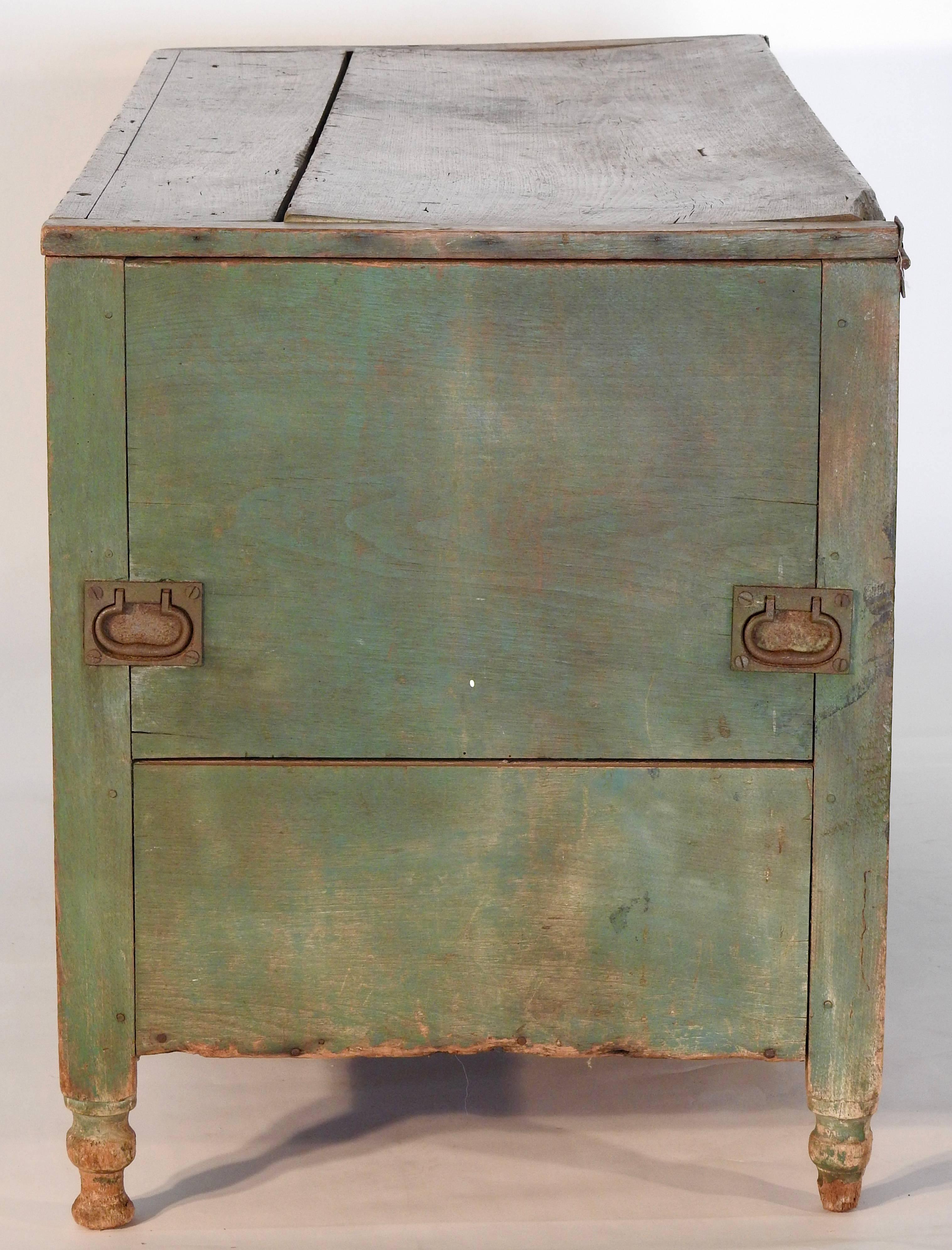 19th Century Blanket/Mule Chest with Aged Green Painted Patina Pre Civil War