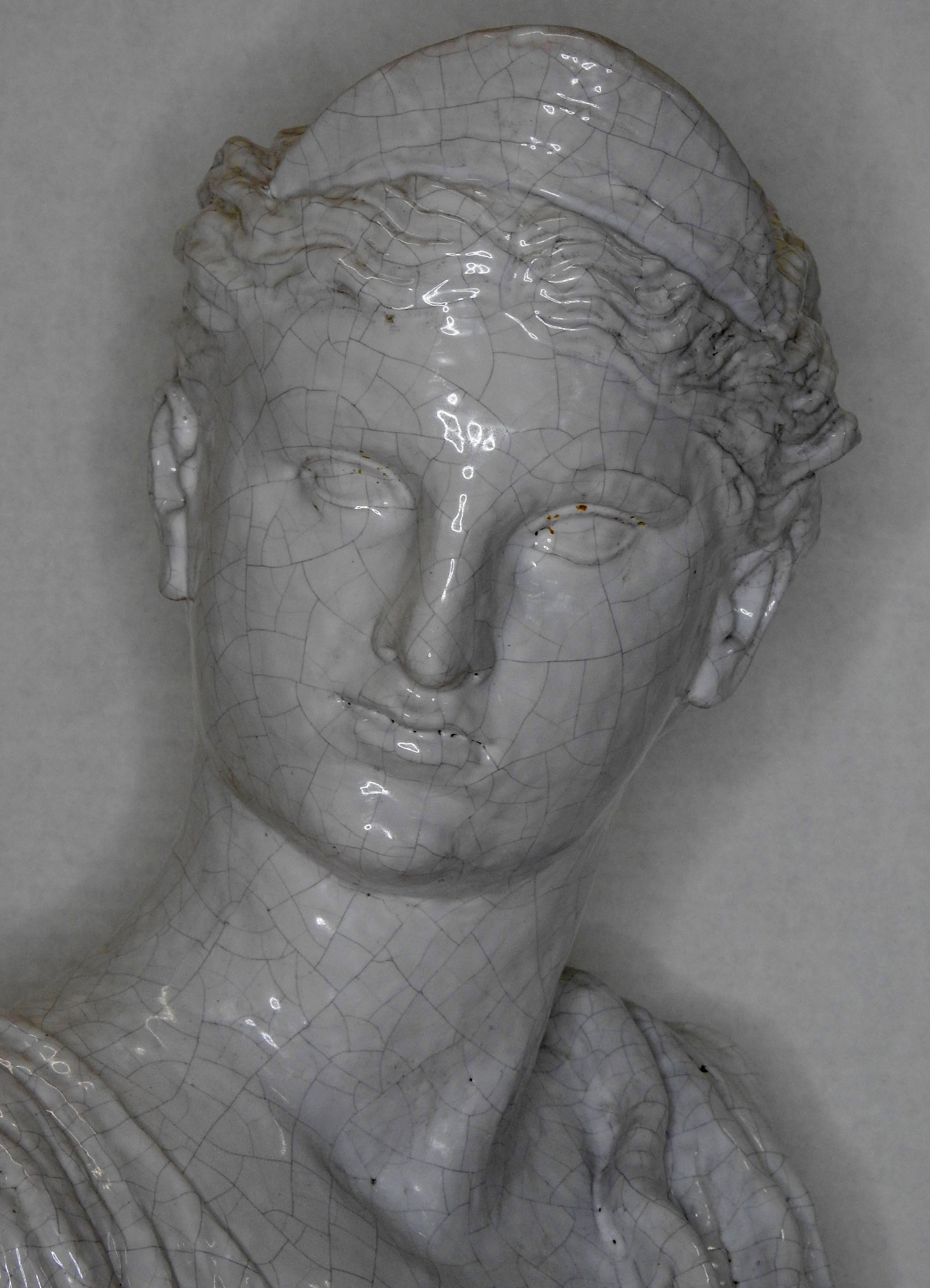 Italian Terracotta Glazed Bust of Diana Goddess of Hunt For Sale