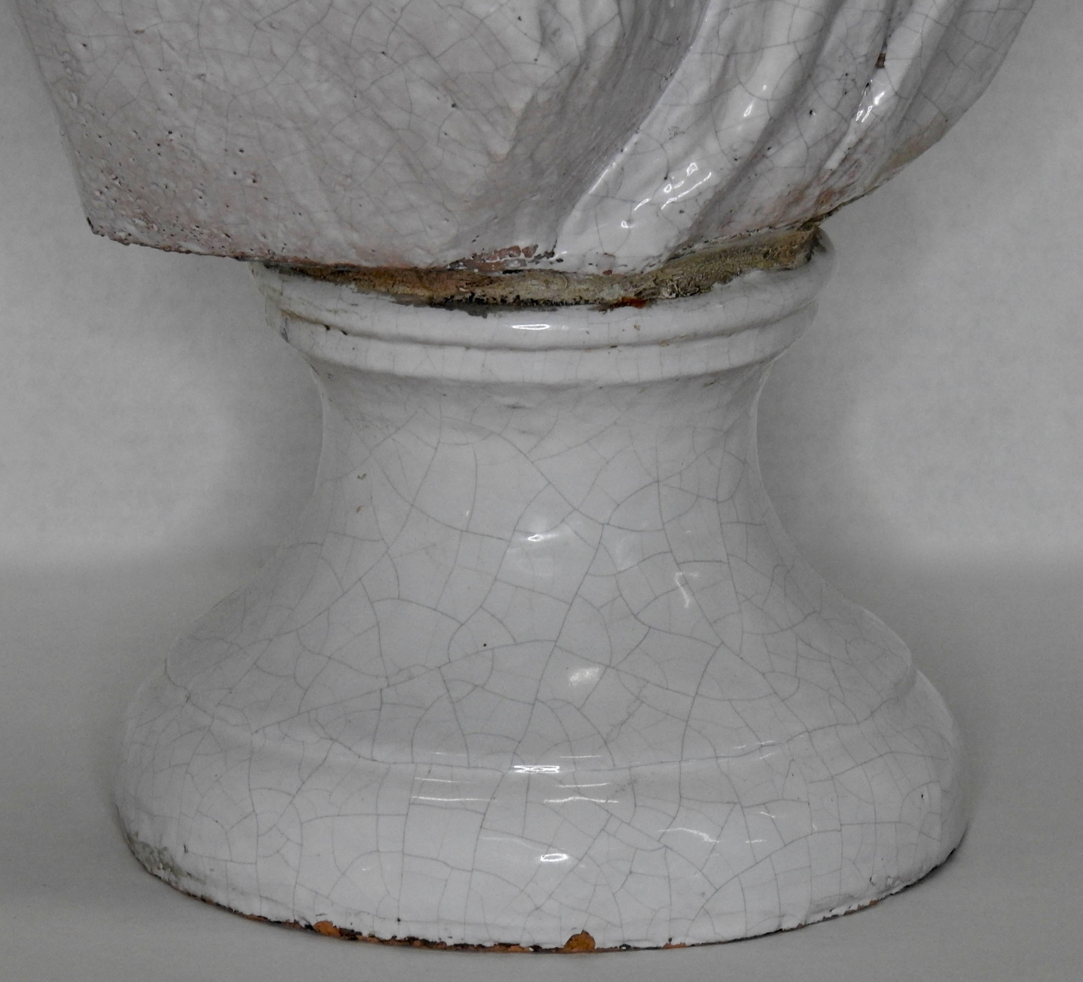 Terracotta Glazed Bust of Diana Goddess of Hunt In Good Condition For Sale In Cookeville, TN