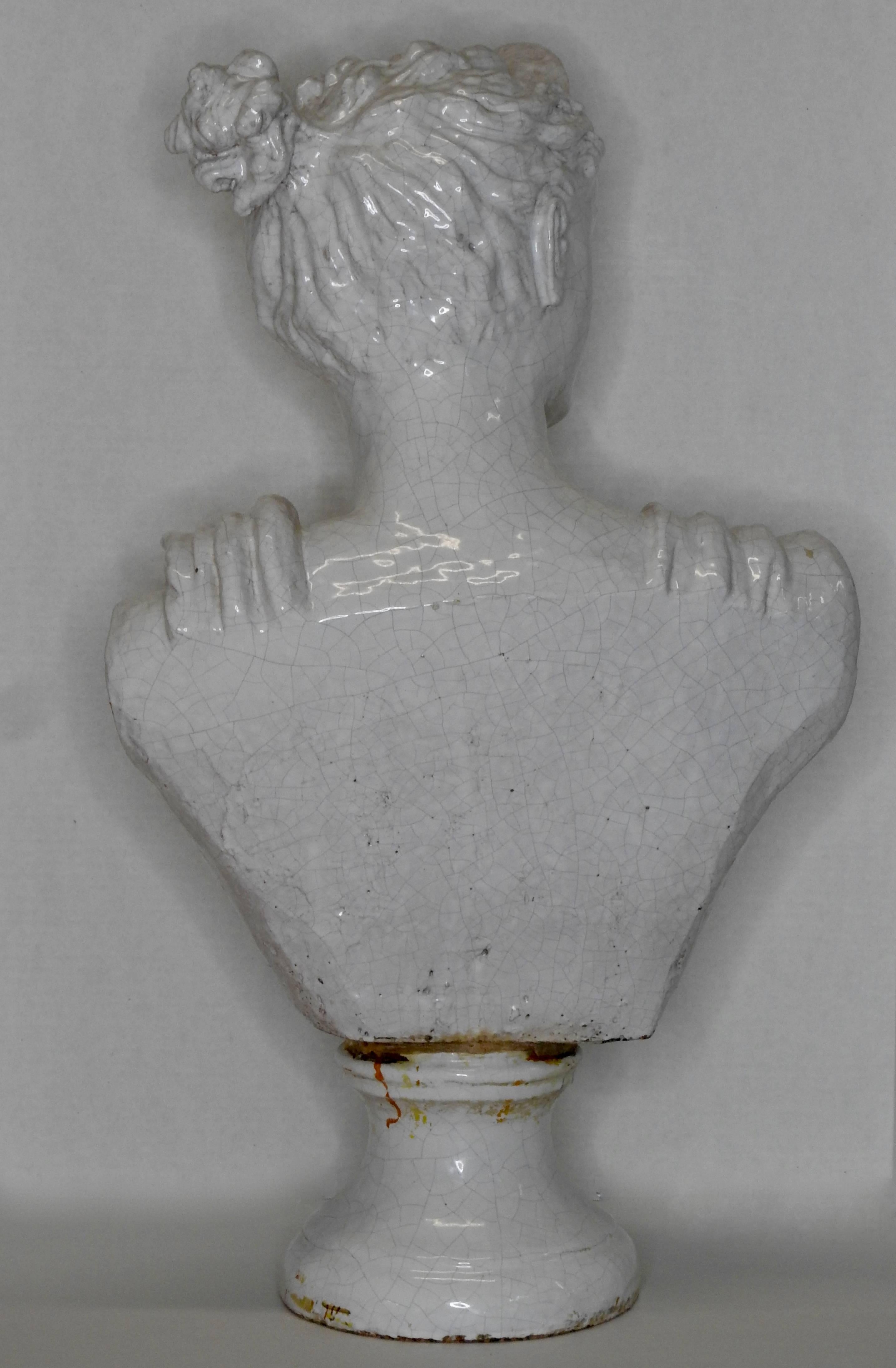 20th Century Terracotta Glazed Bust of Diana Goddess of Hunt For Sale