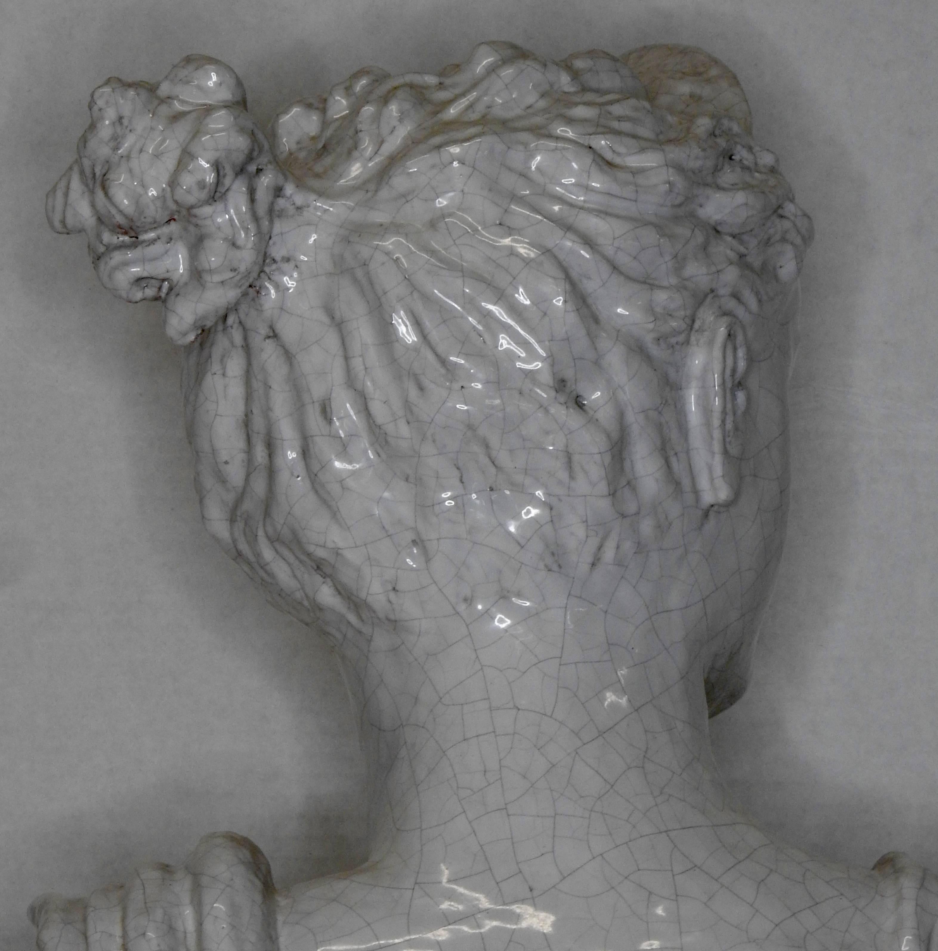 Terracotta Glazed Bust of Diana Goddess of Hunt For Sale 1