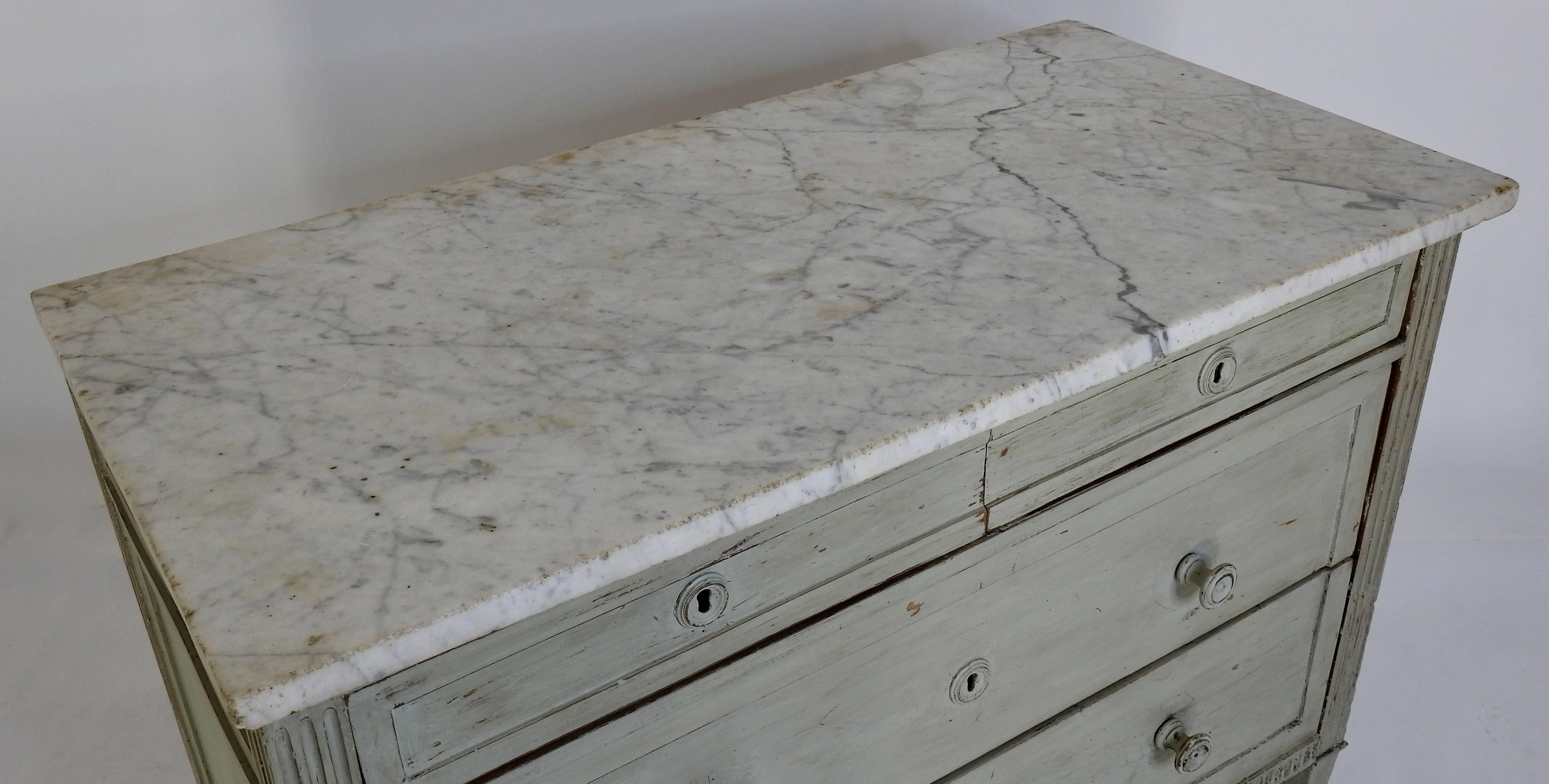 Painted 18th Century Swedish Gustavian Marble-Top Commode