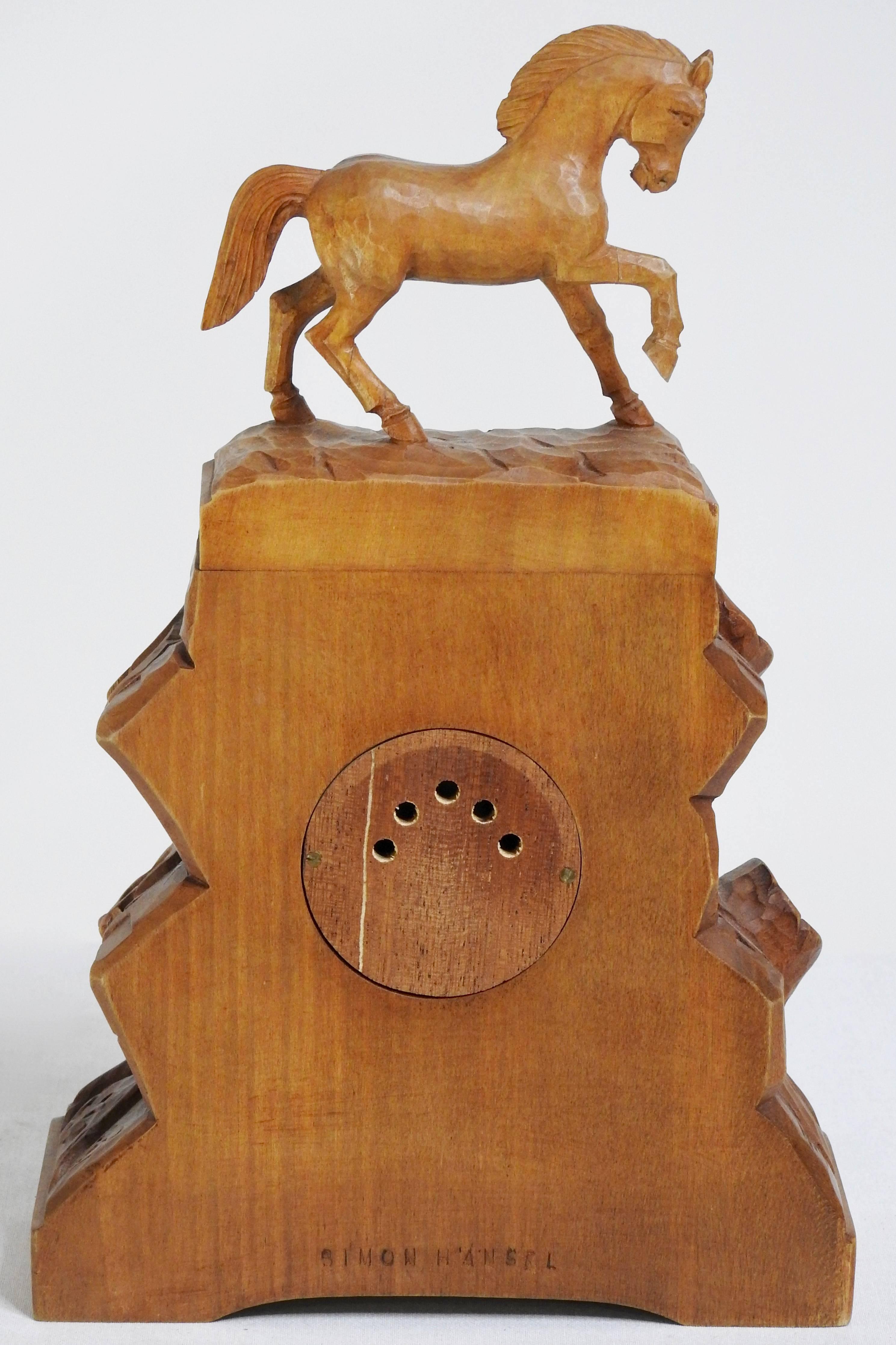 Hand-Carved German Hand Carved Beechwood Equine Barometer For Sale