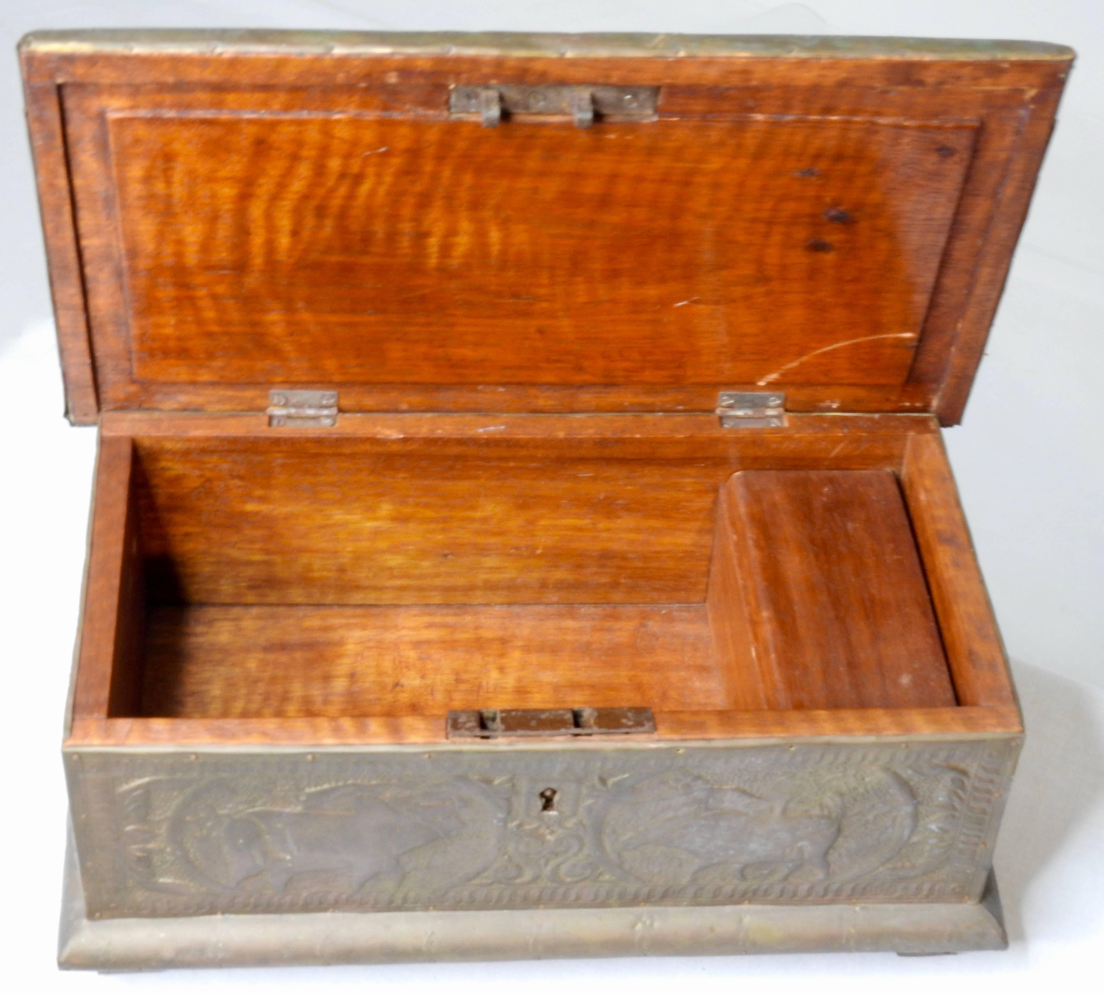 American Copper Covered Cherrywood Box For Sale