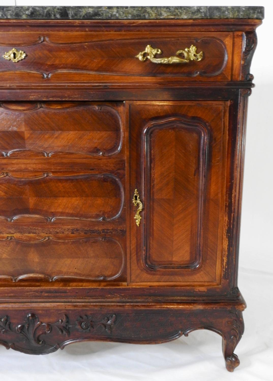 19th Century French Linen Press Black Granite Top For Sale at 1stdibs