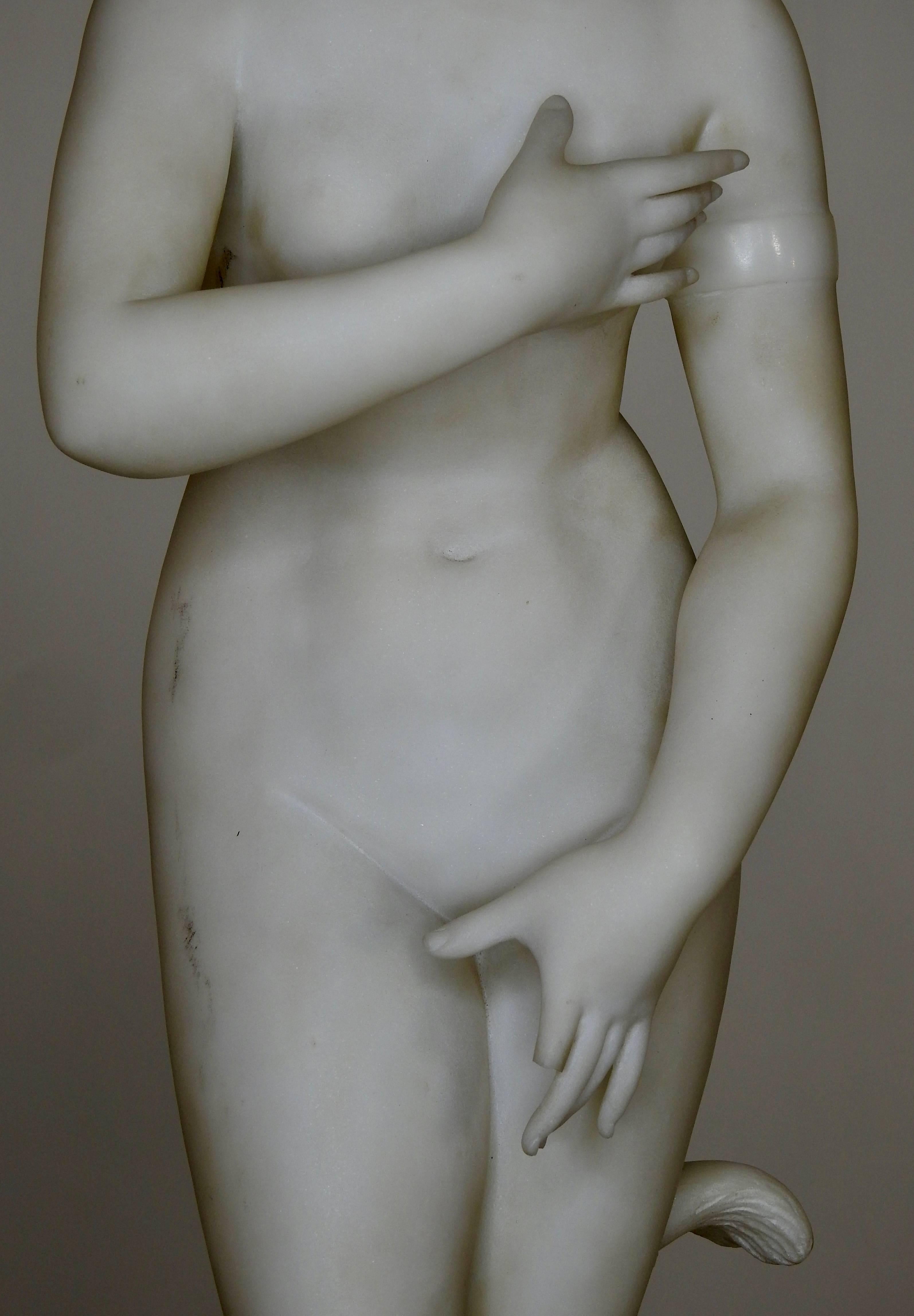 French Art Nouveau Nude Lady Marble Statue In Good Condition In Cookeville, TN