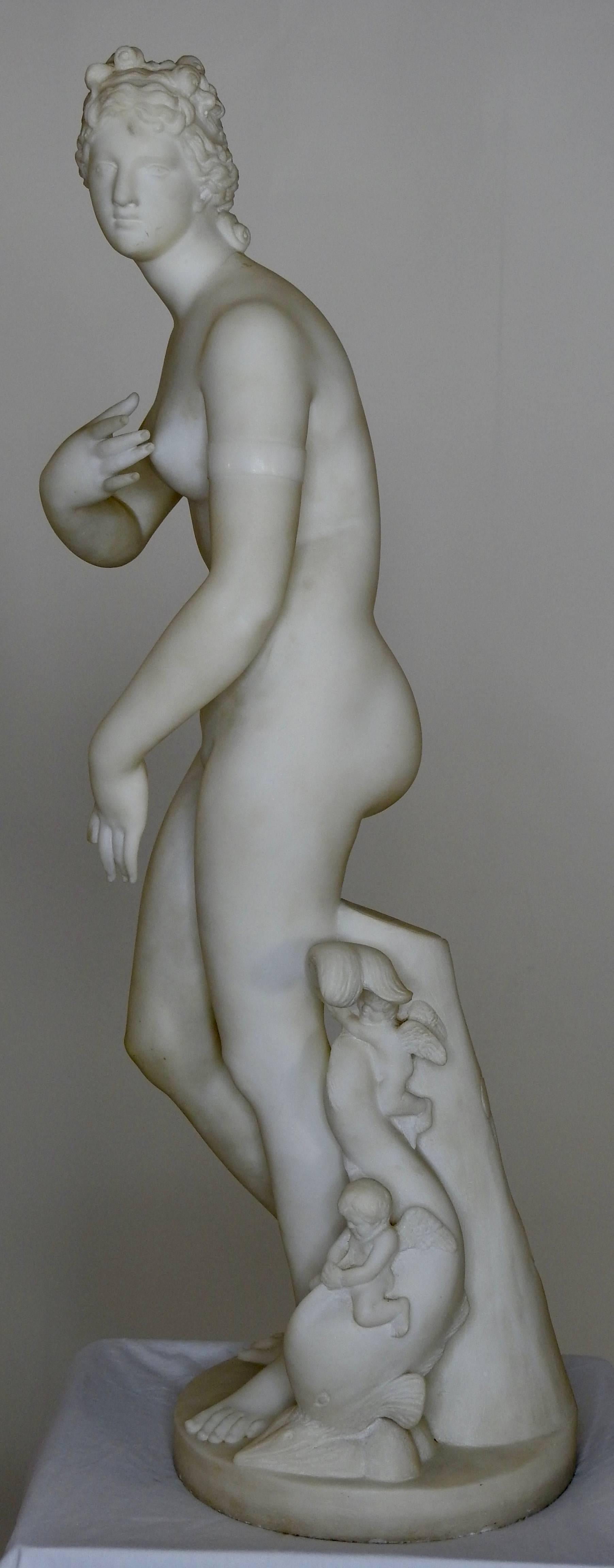 19th Century French Art Nouveau Nude Lady Marble Statue