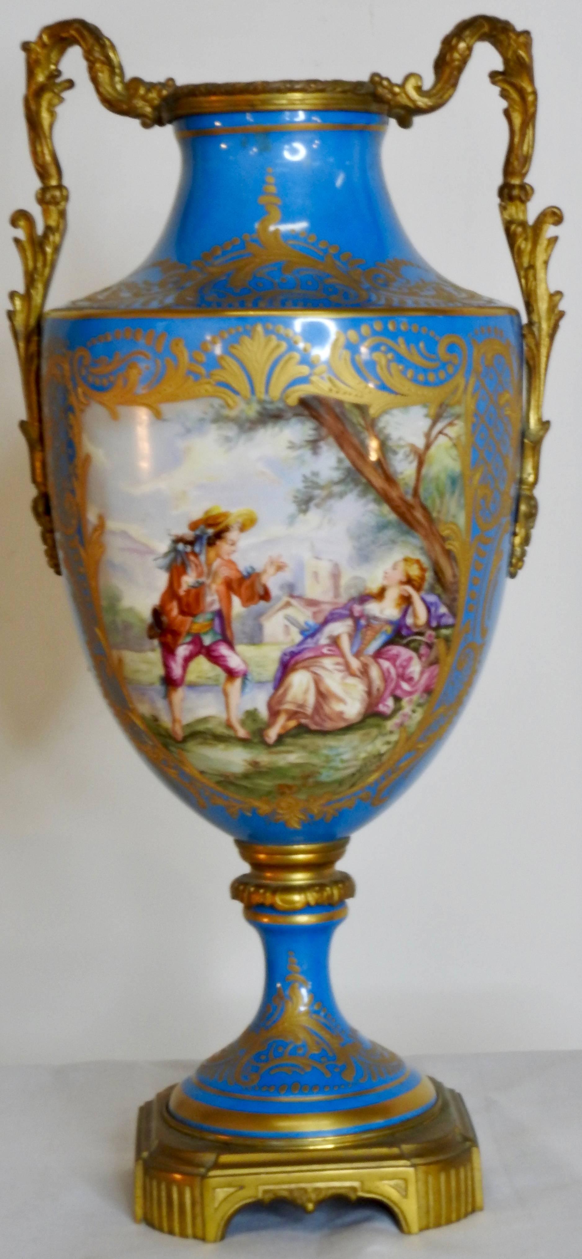Empire Sevre Urns Painted by E.F. Roger, 19th Century For Sale