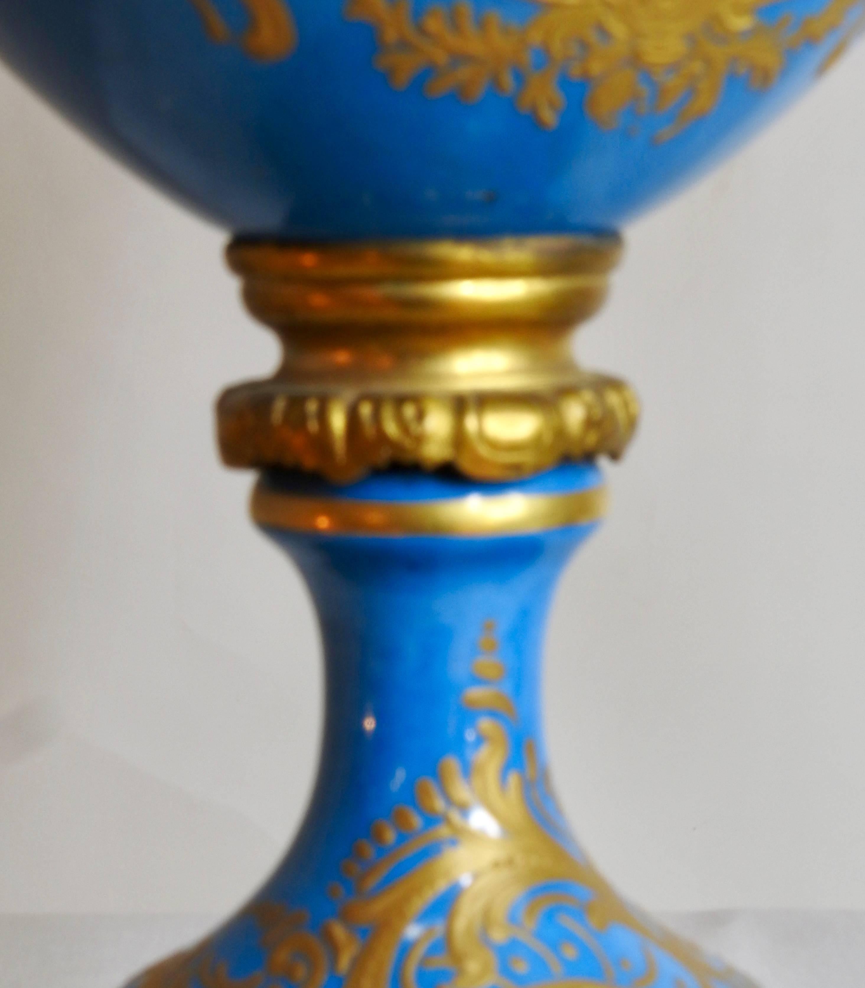 Bronze Sevre Urns Painted by E.F. Roger, 19th Century For Sale
