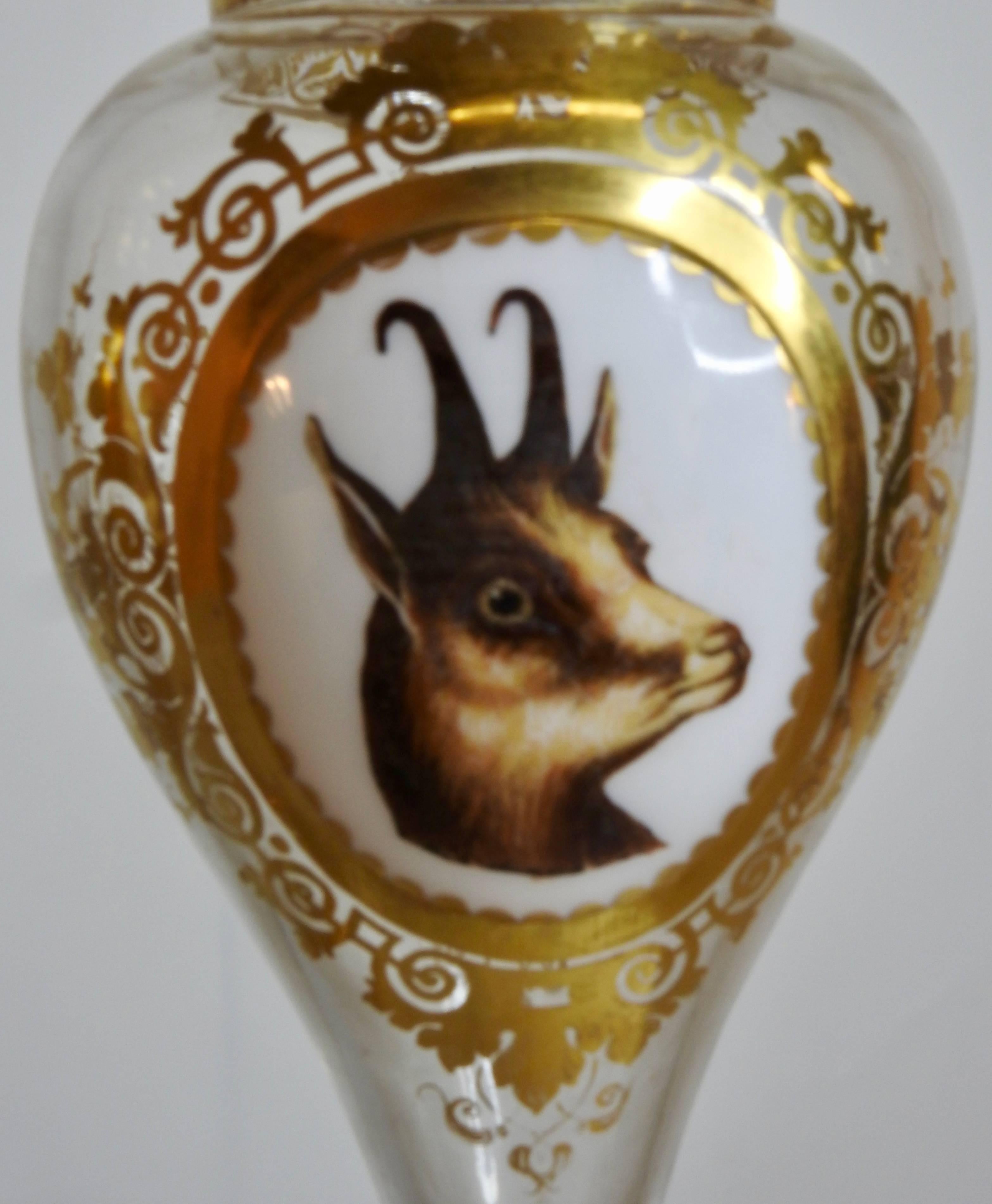 Fired Bohemian Vases with Animal Vignettes For Sale