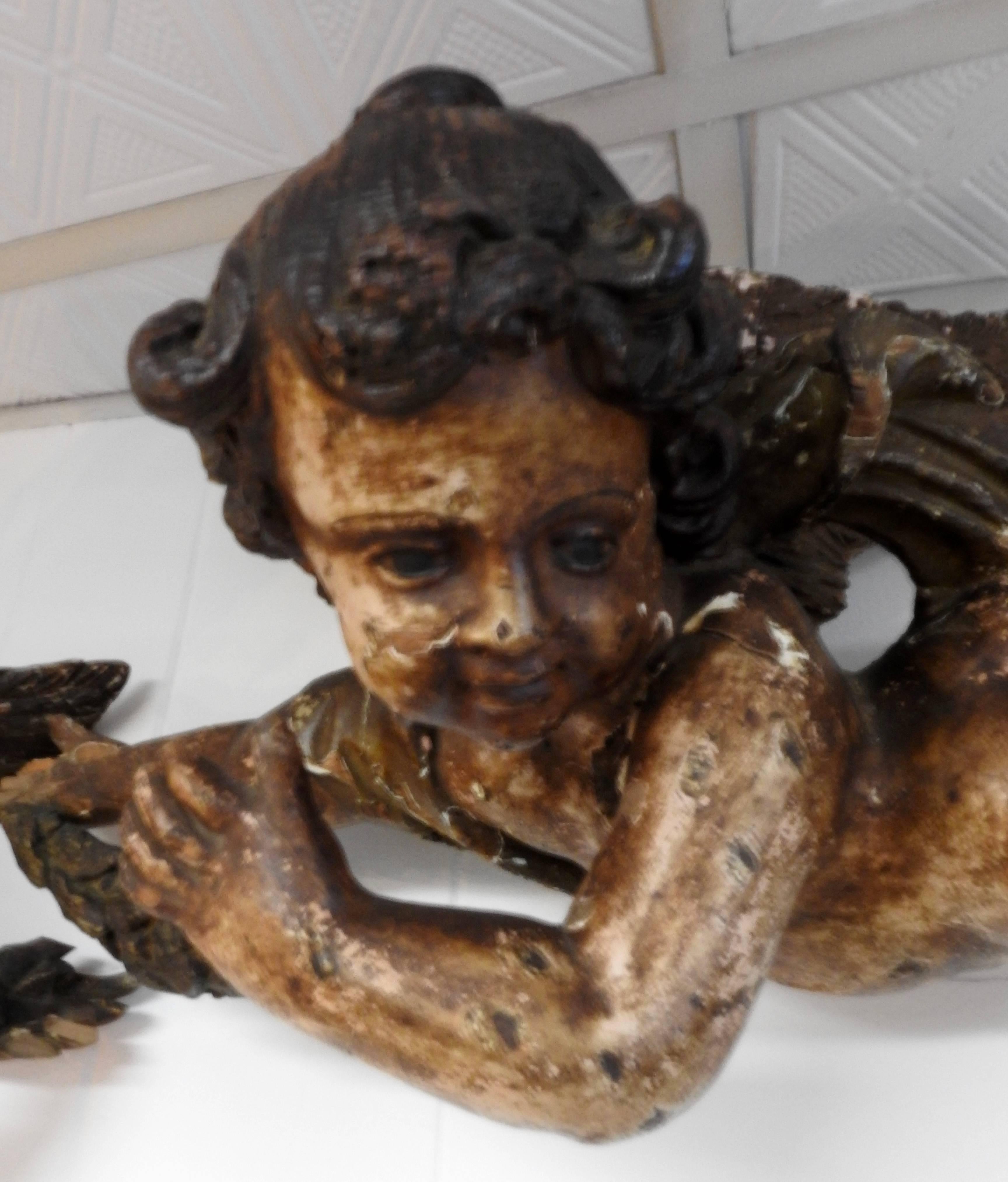 17th Century French Wooden Flying Cherub Putti's, 18th Century For Sale
