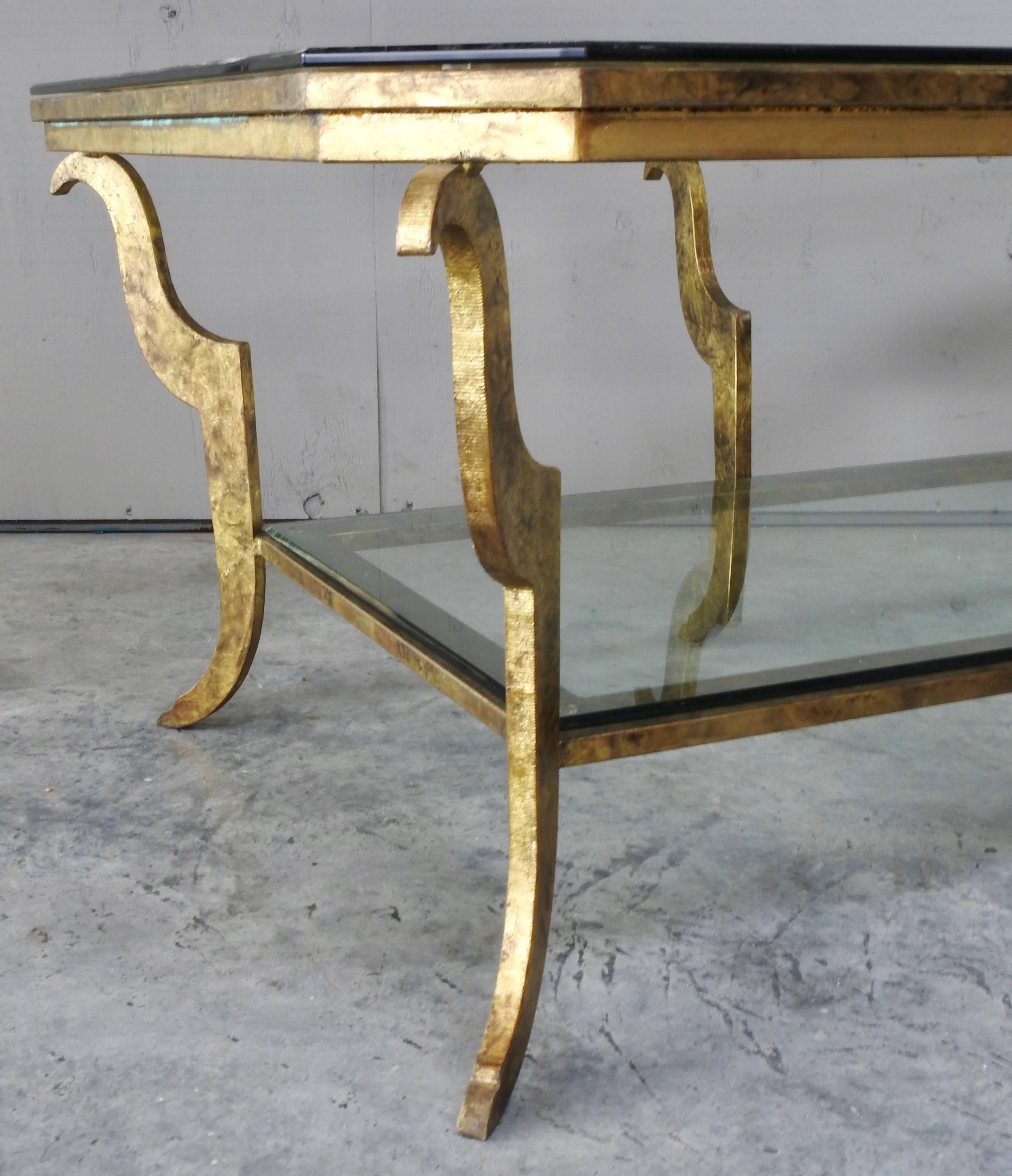 Swaim Hollywood Regency Gilded Steel and Beveled Glass Top Cocktail Table In Good Condition In Cookeville, TN