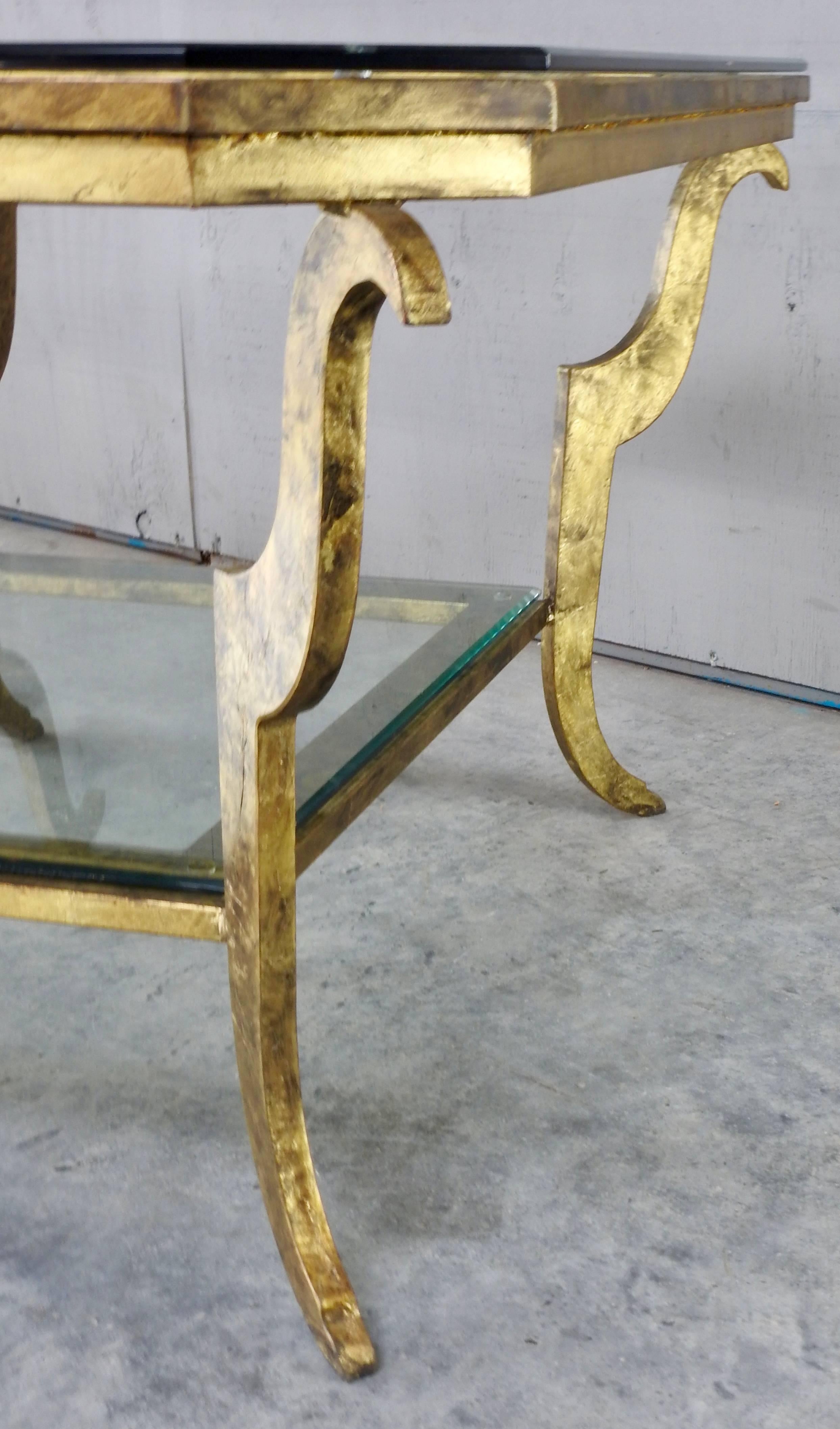 Swaim Hollywood Regency Gilded Steel and Beveled Glass Top Cocktail Table 1