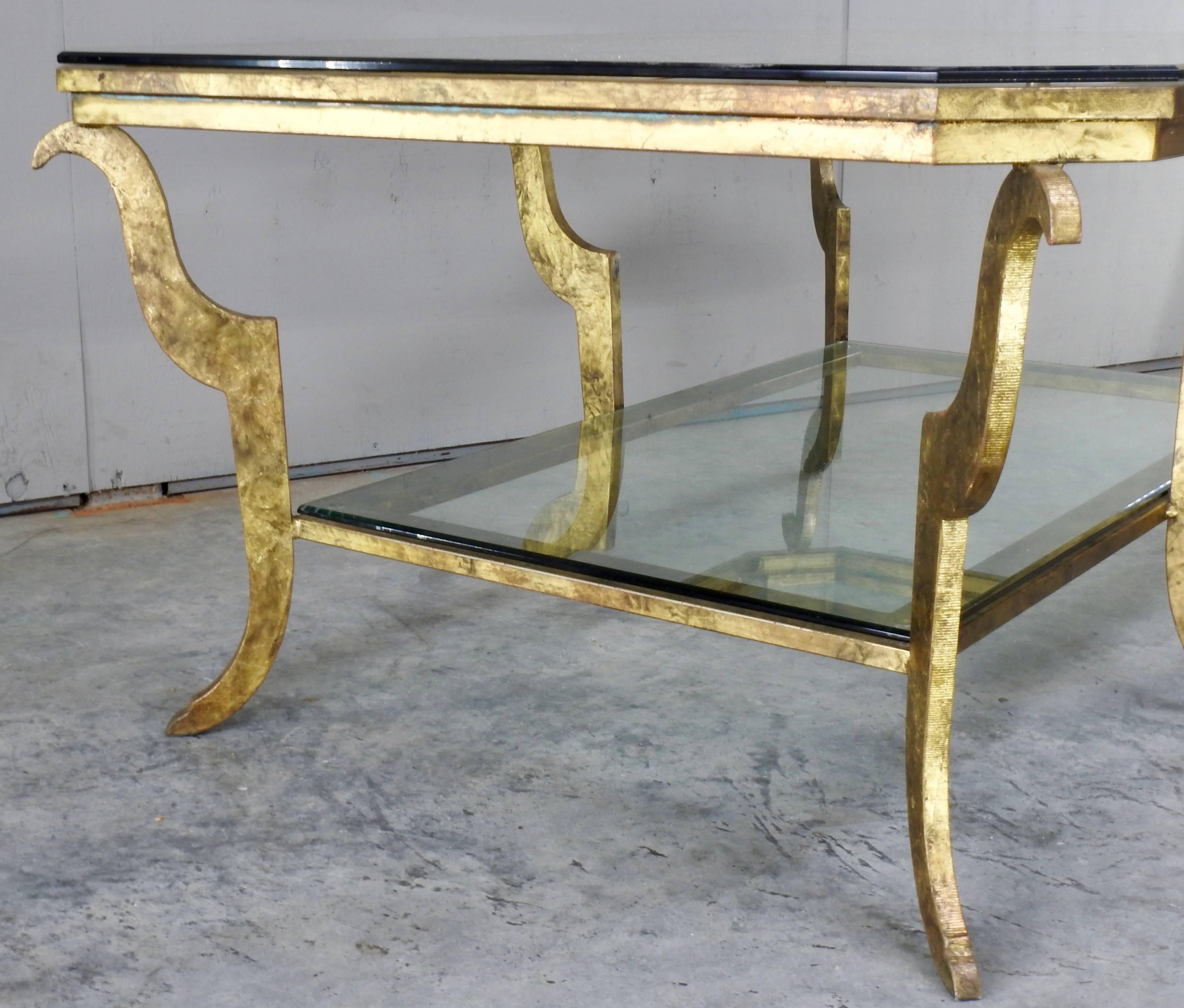 Swaim Hollywood Regency Gilded Steel and Beveled Glass Top Cocktail Table 2
