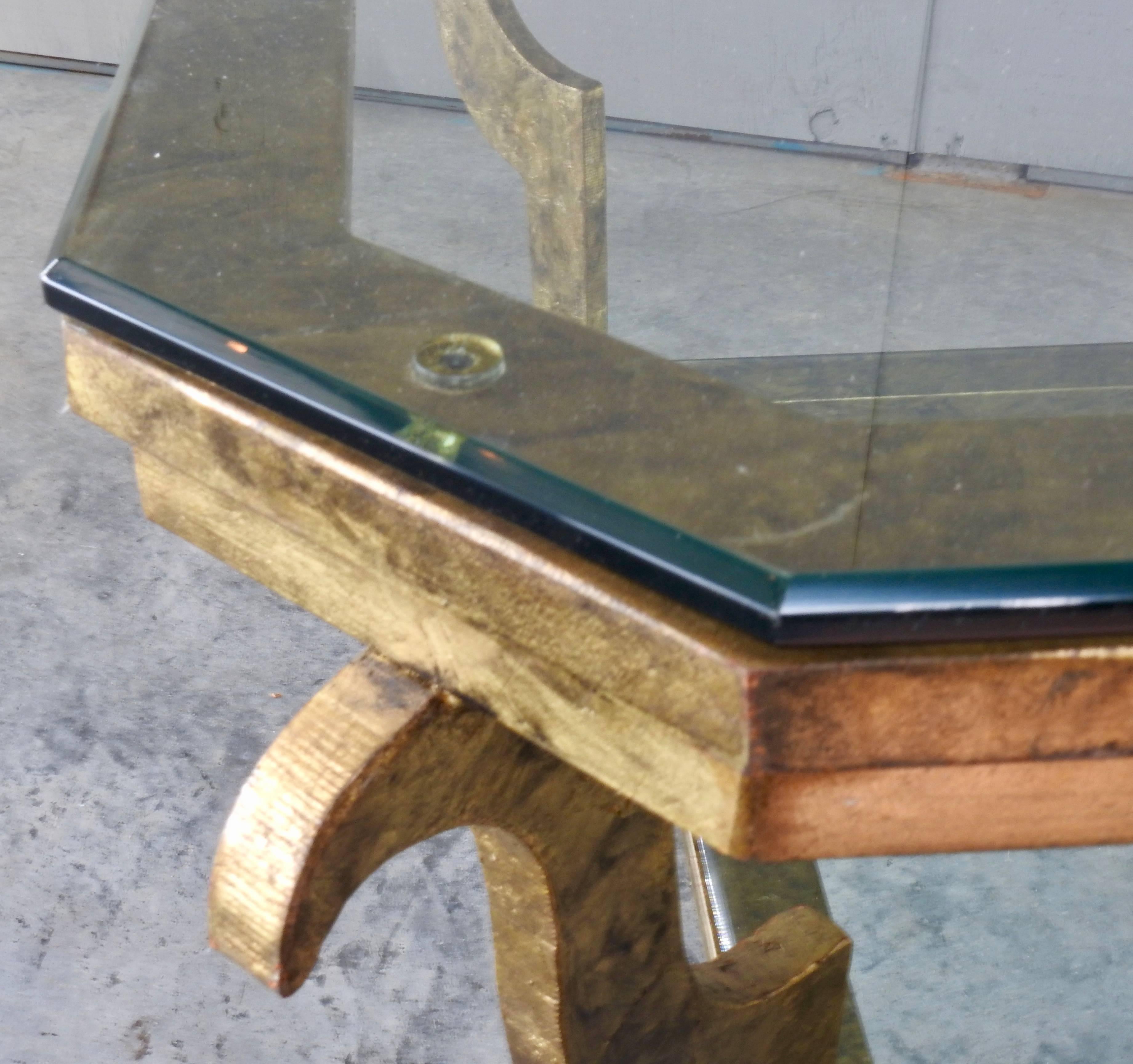 Swaim Hollywood Regency Gilded Steel and Beveled Glass Top Cocktail Table 3