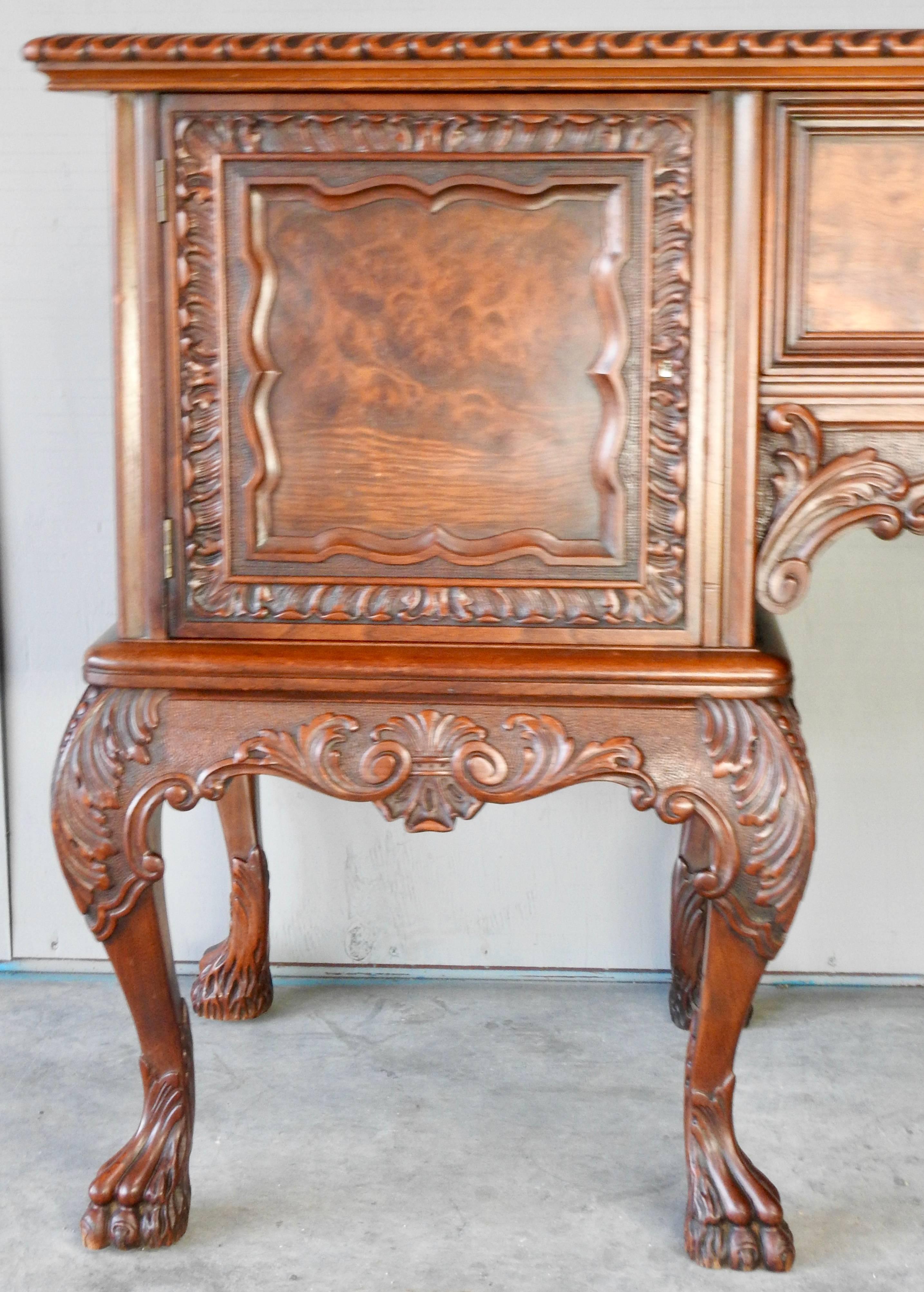 American Walnut Sideboard with Hairy Paw Feet, 20th Century For Sale