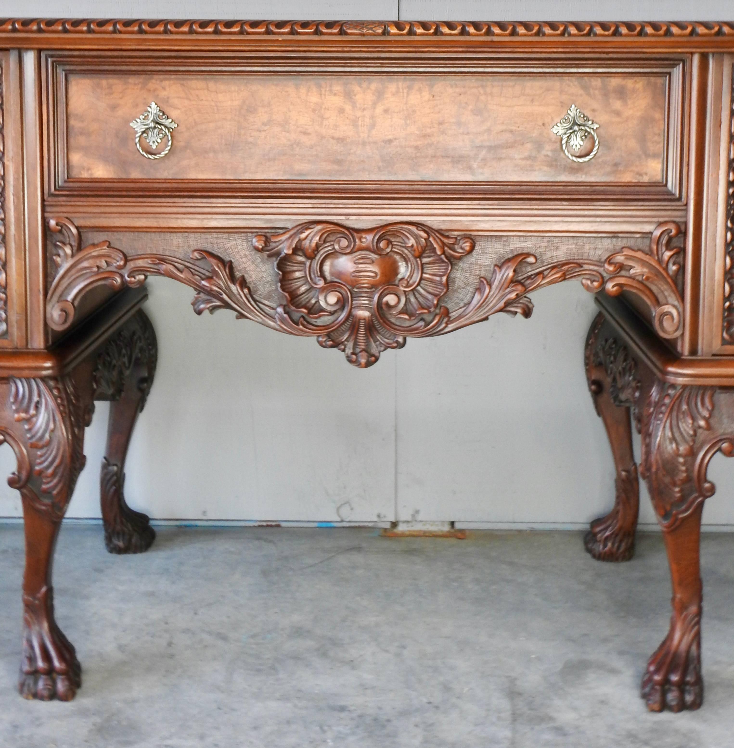 Cast Walnut Sideboard with Hairy Paw Feet, 20th Century For Sale