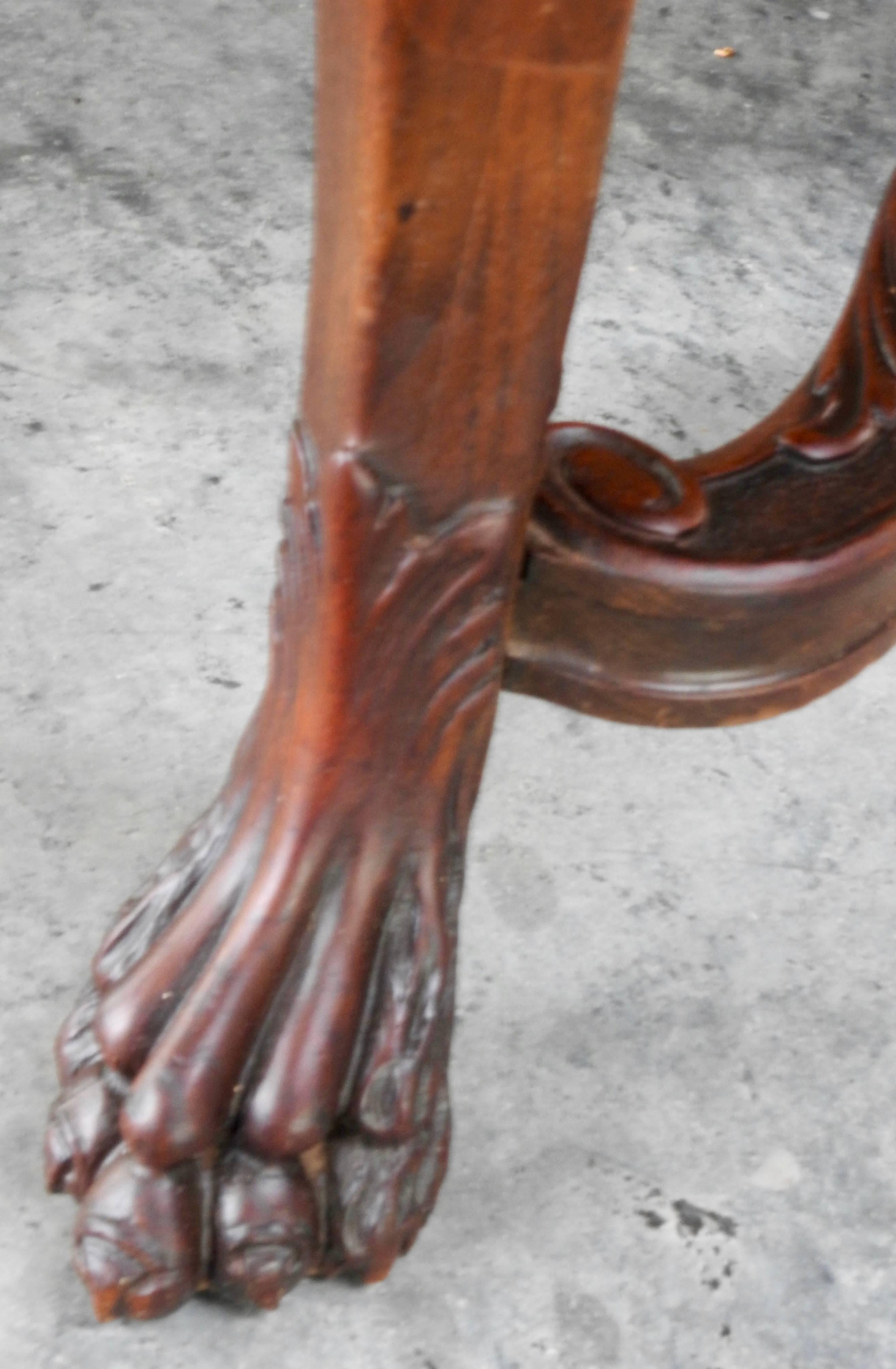 Bronze 19th Century Walnut and Leather Side Chairs Hairy Paw Feet