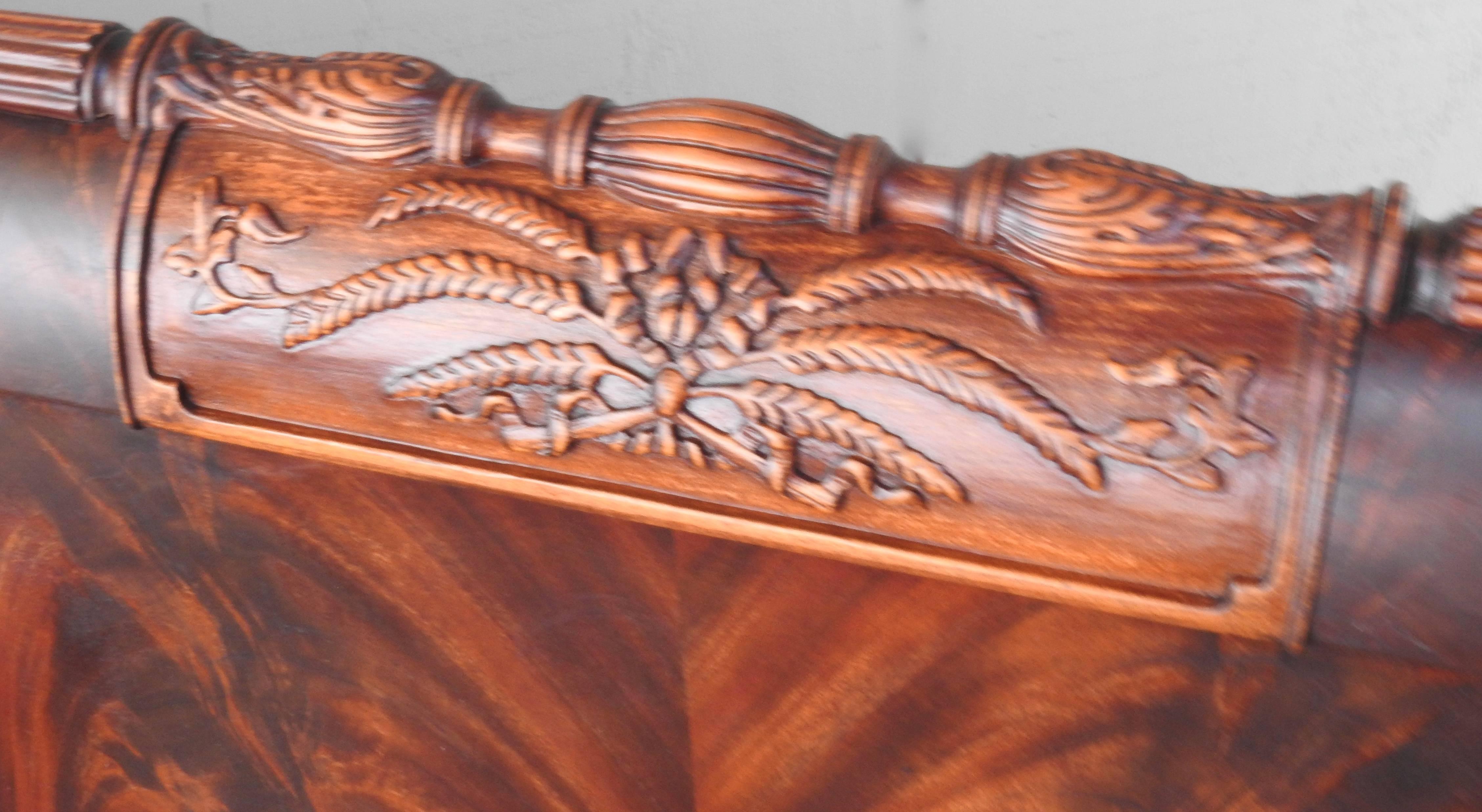Carved Early 20th Century, Flame Mahogany Bed & Rails