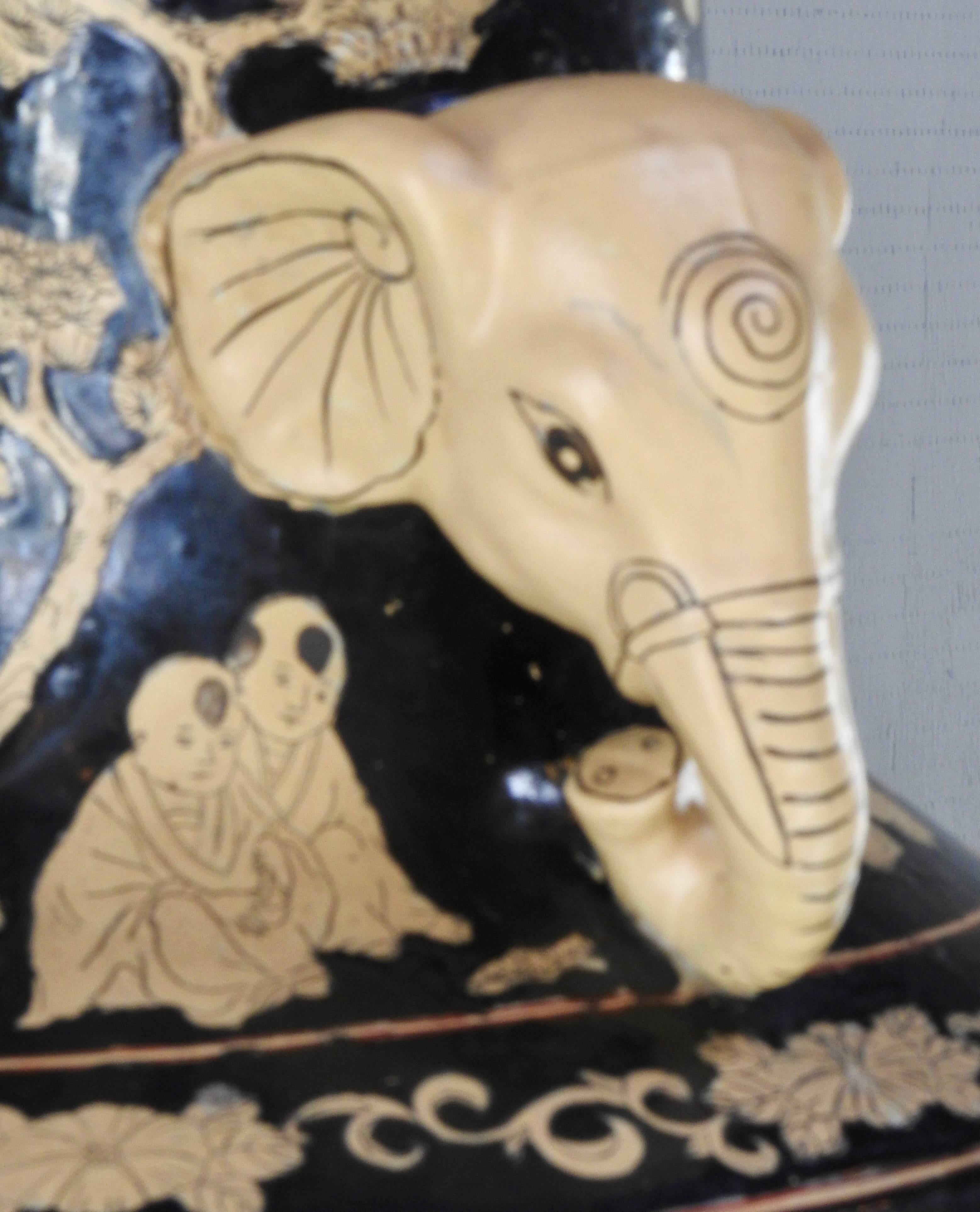 Chinoiserie 19th Century Oriental Elephant Urns with Stands