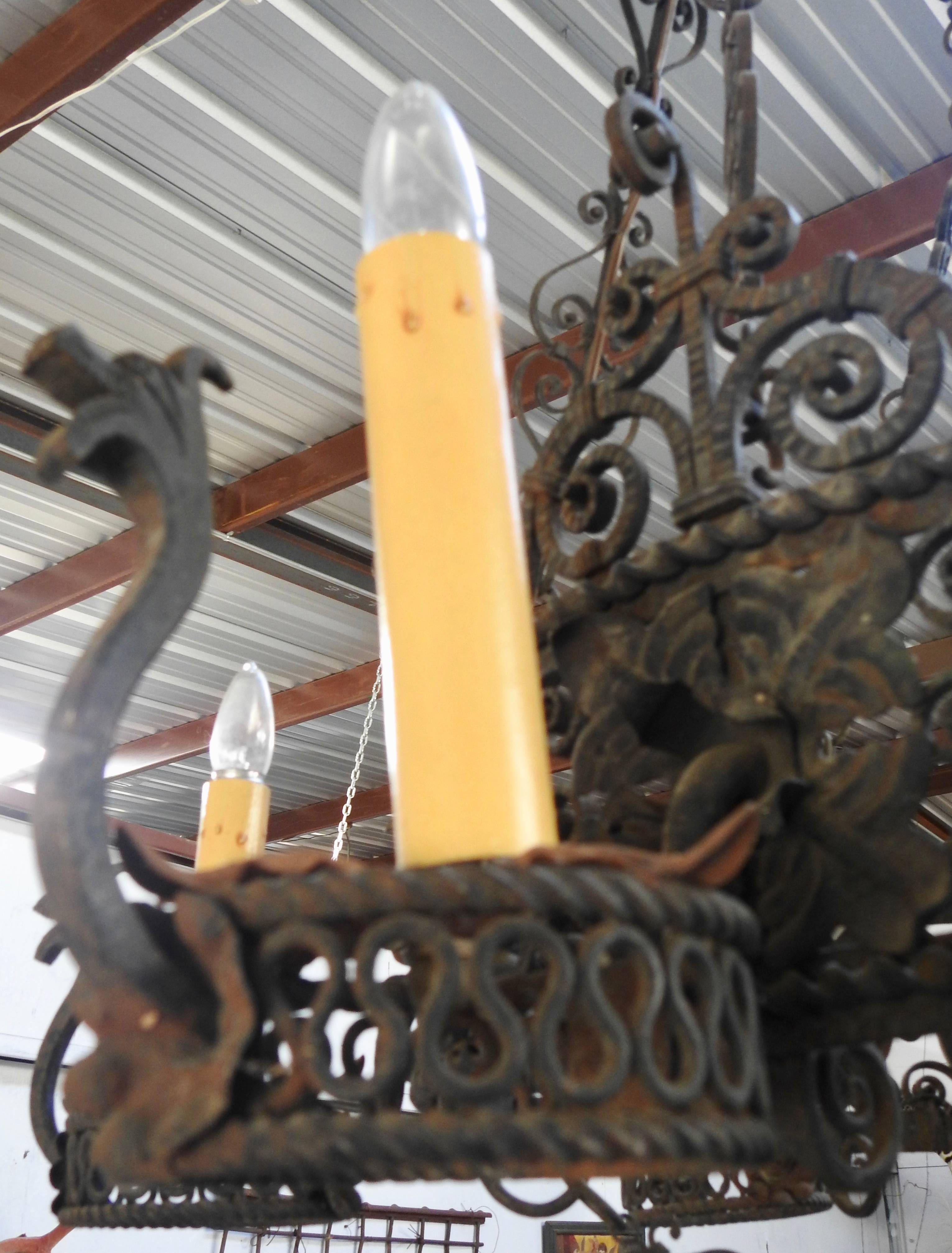 Revival 19th Century Spanish Wrought Iron Chandelier