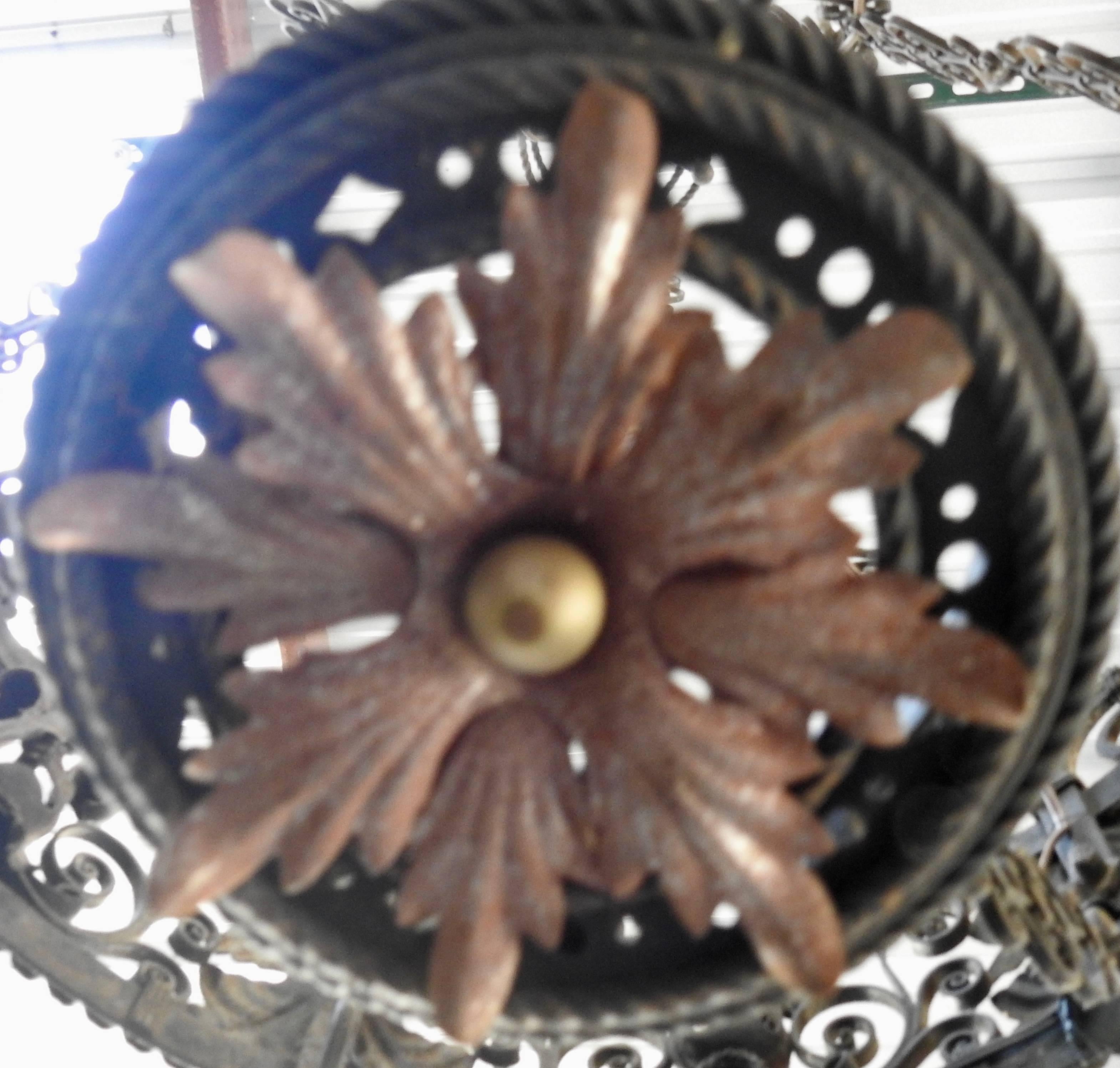Hand-Crafted 19th Century Spanish Wrought Iron Chandelier
