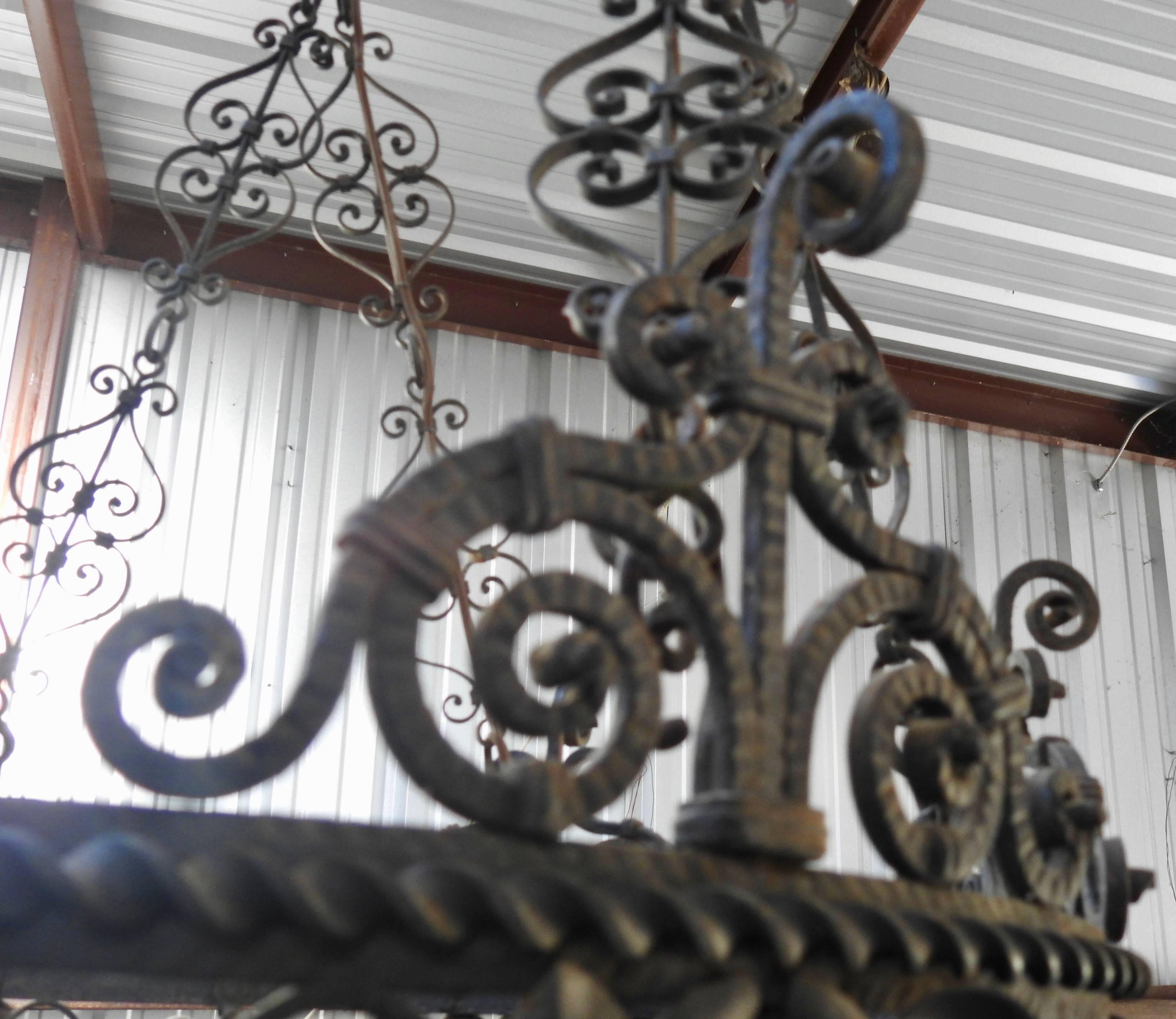 19th Century Spanish Wrought Iron Chandelier 4