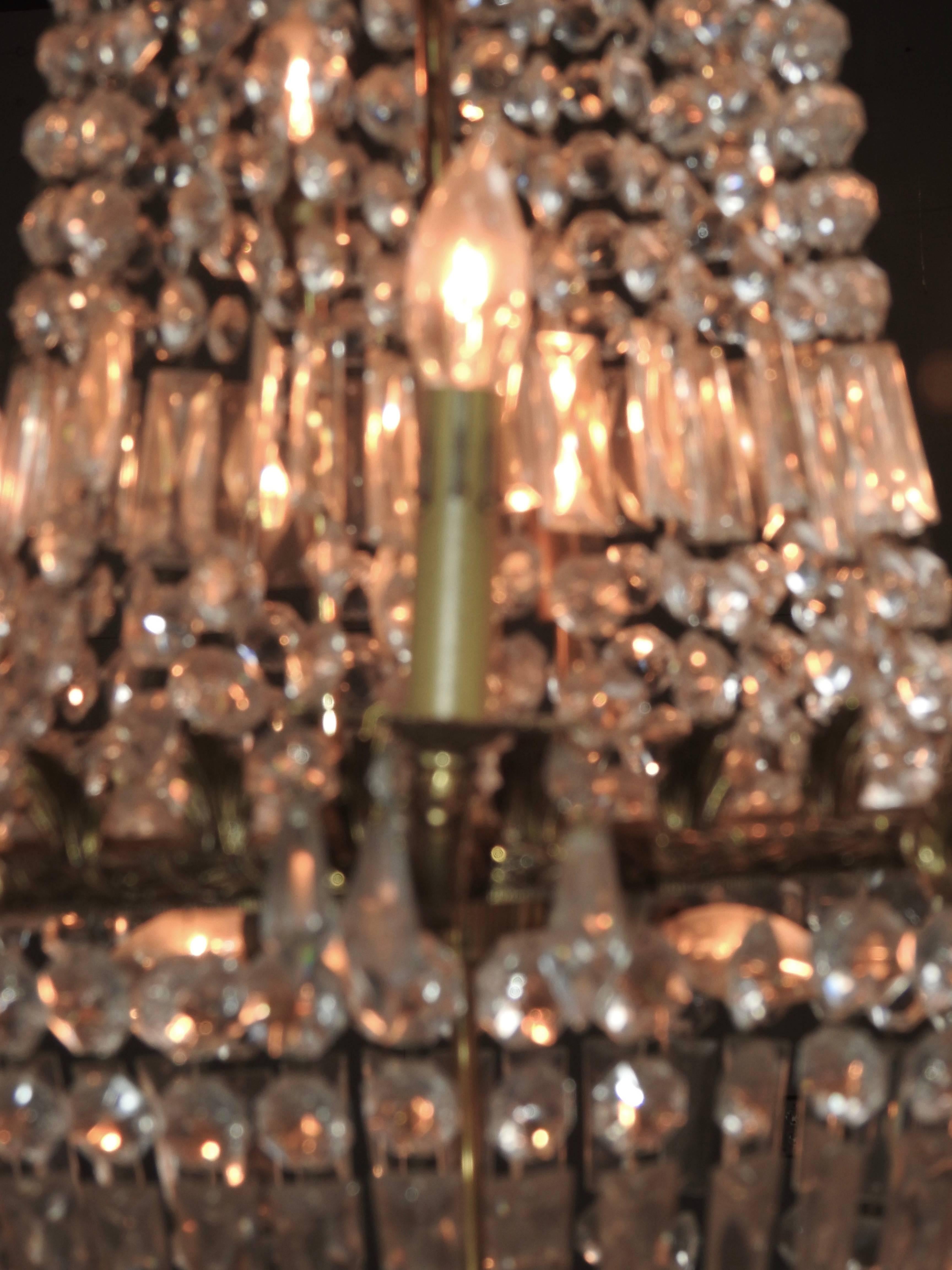 Faceted French Empire Crystal and Bronze Chandelier