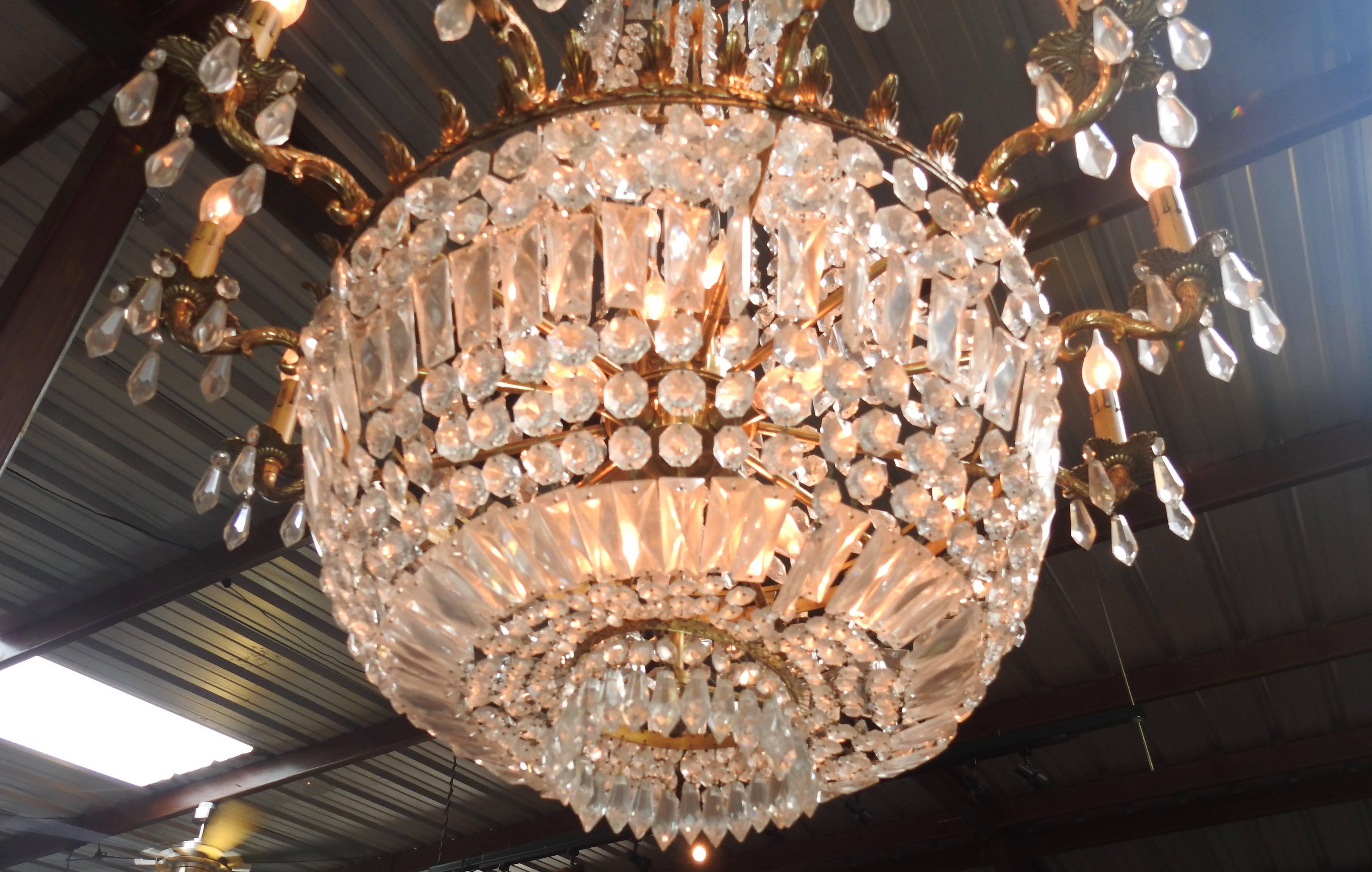 20th Century French Empire Crystal and Bronze Chandelier