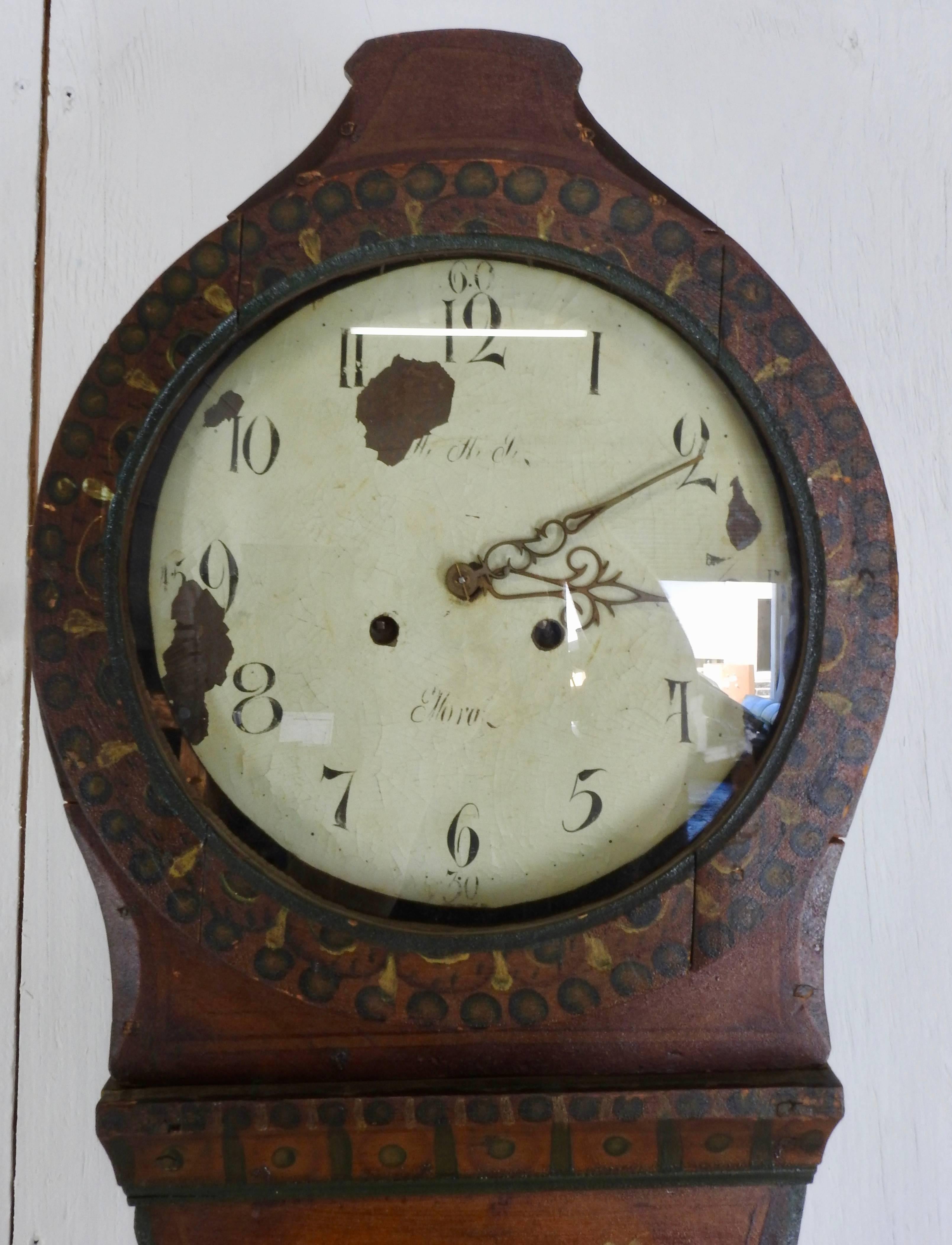 Country 19th Century Swedish Floral Longcase Clock