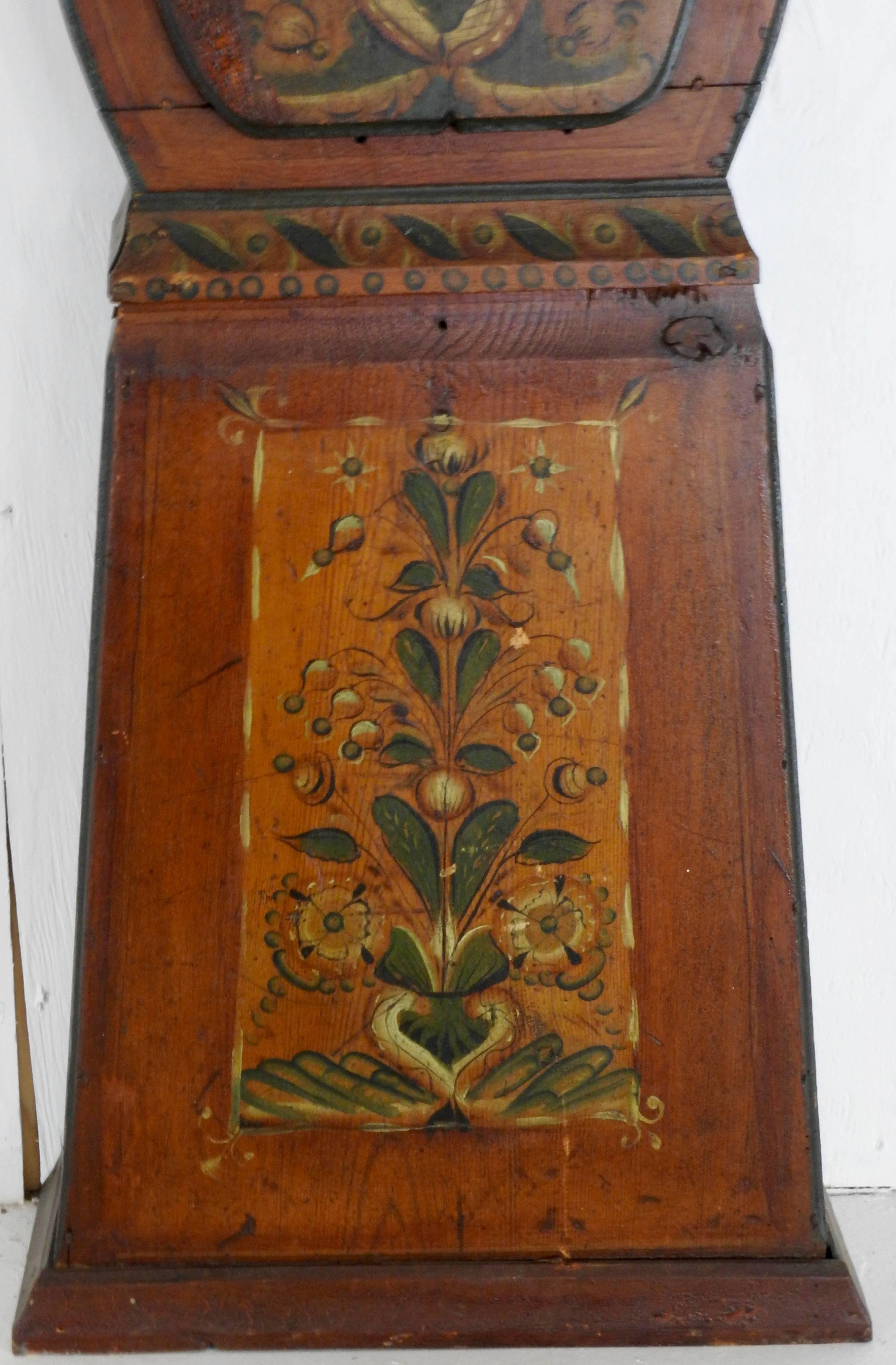 Glazed 19th Century Swedish Floral Longcase Clock