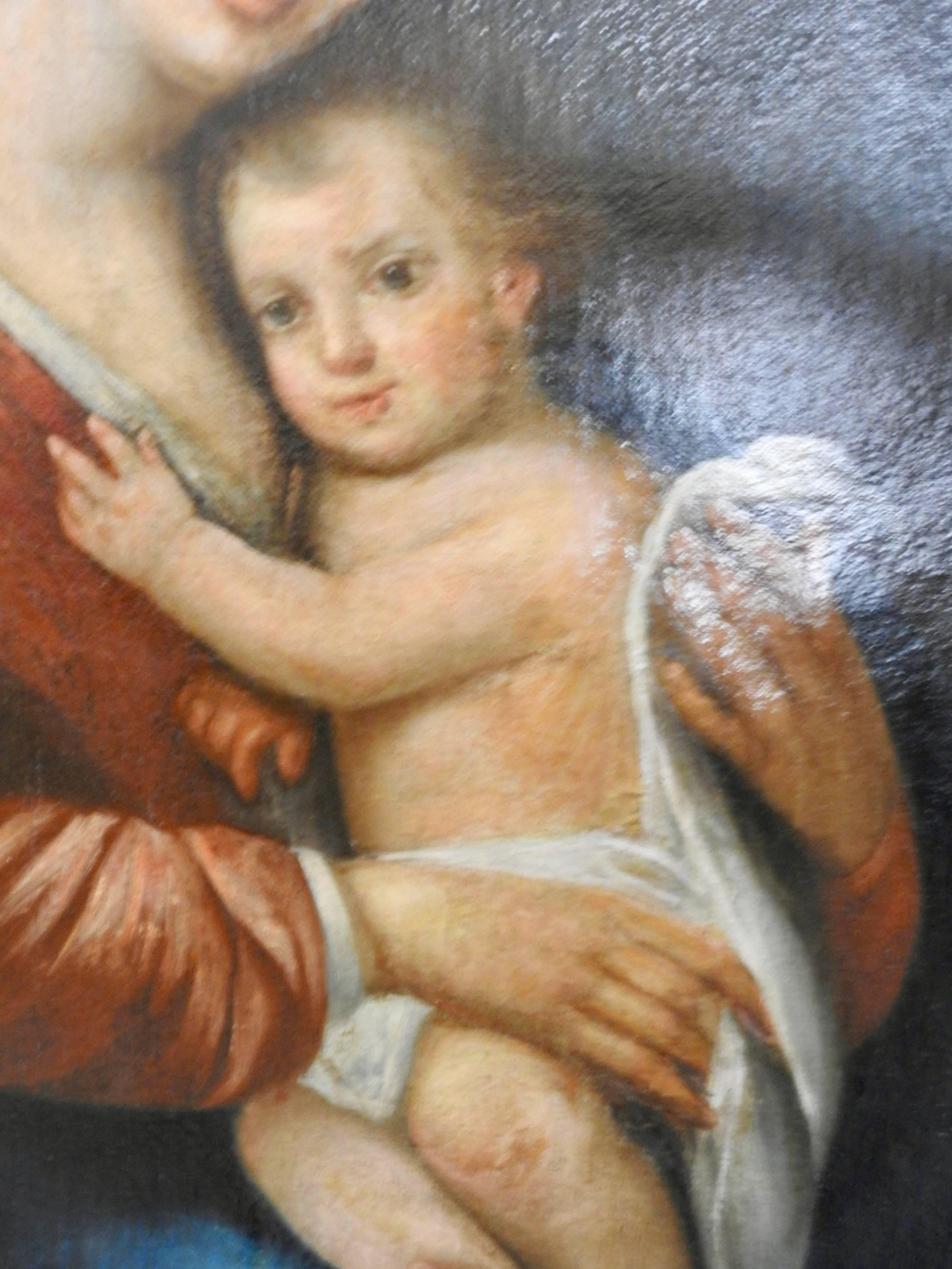 French Early 19th Century Oil on Canvas Madonna and Child