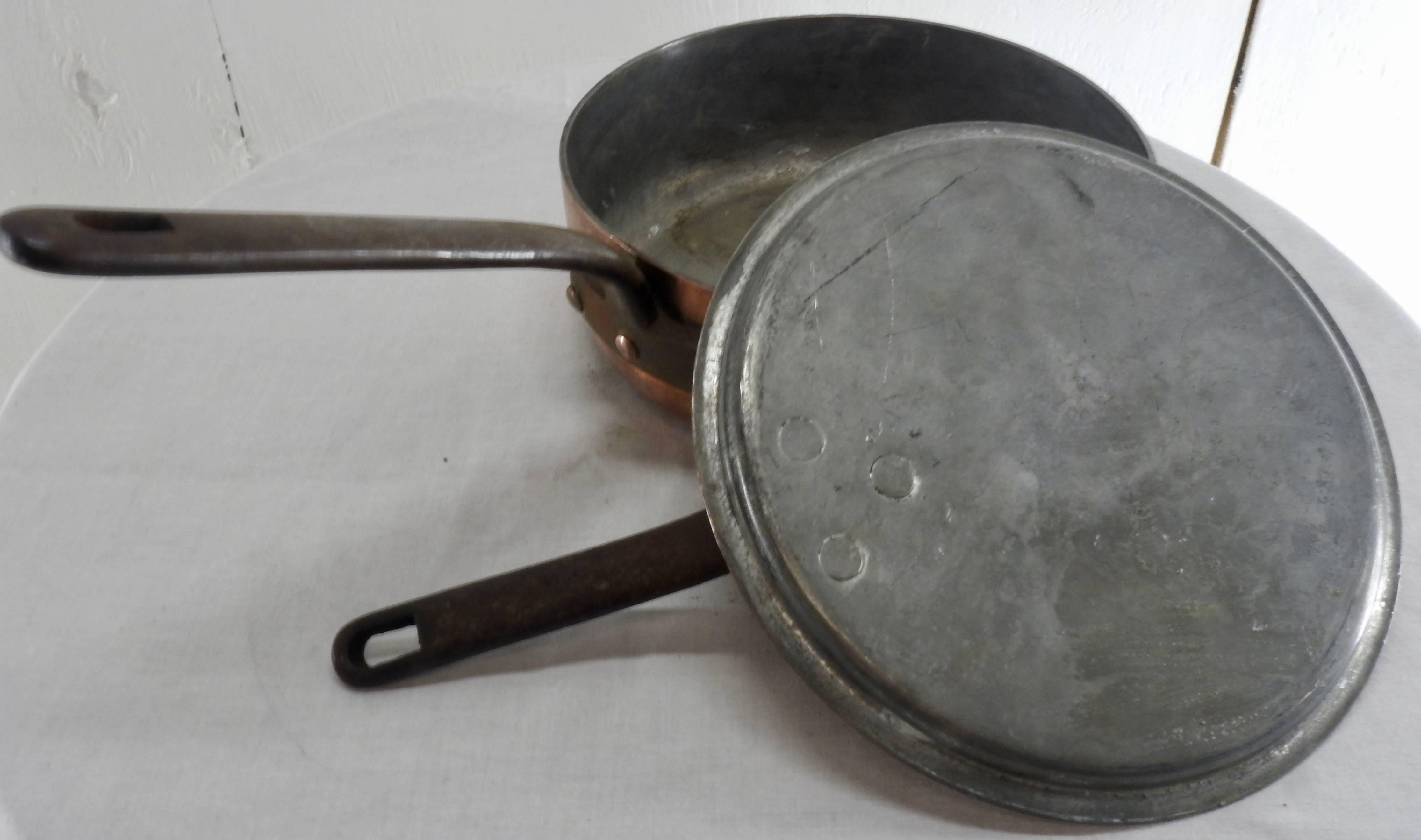 Primitive French Copper Frying Pan with Lid