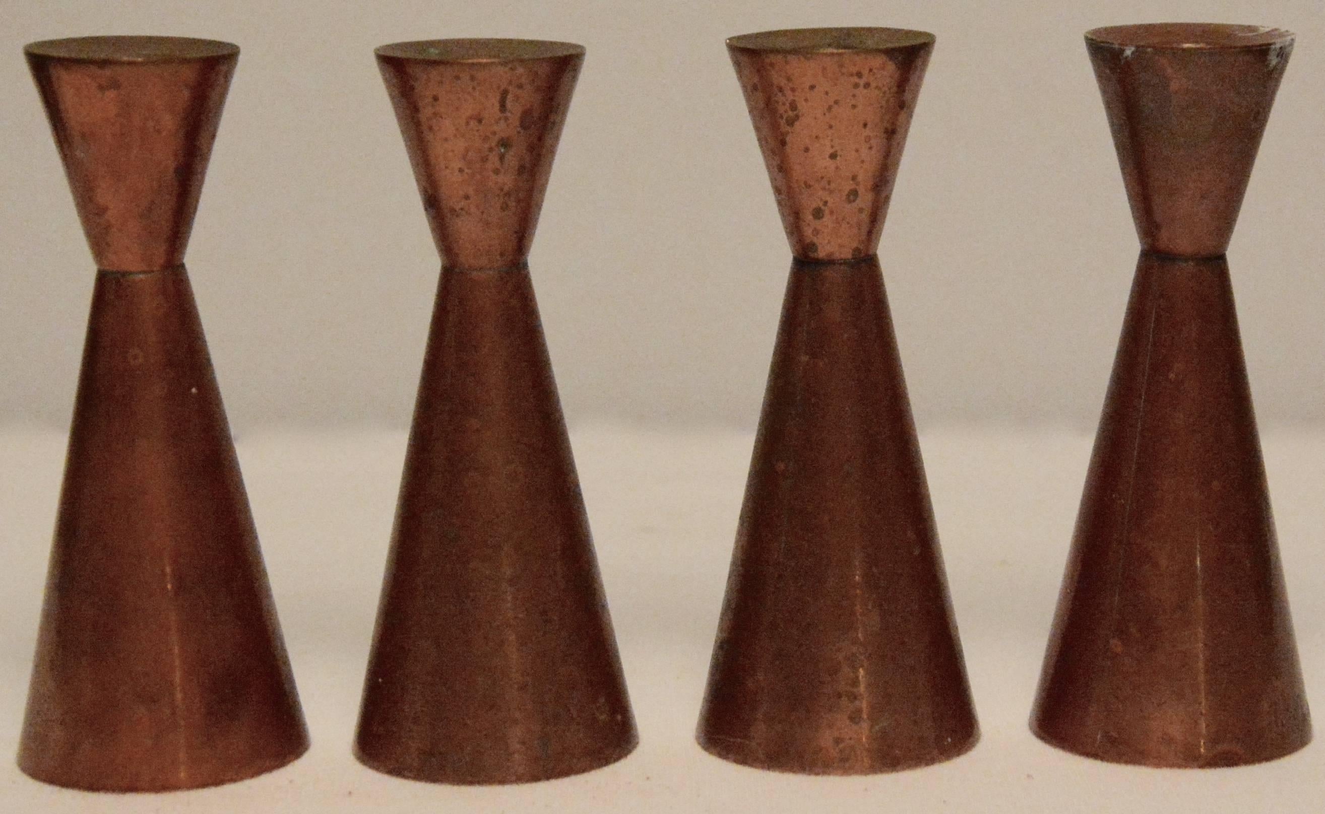 Hand-Crafted Copper Candlesticks E. Dragsted Mid-Century Modern