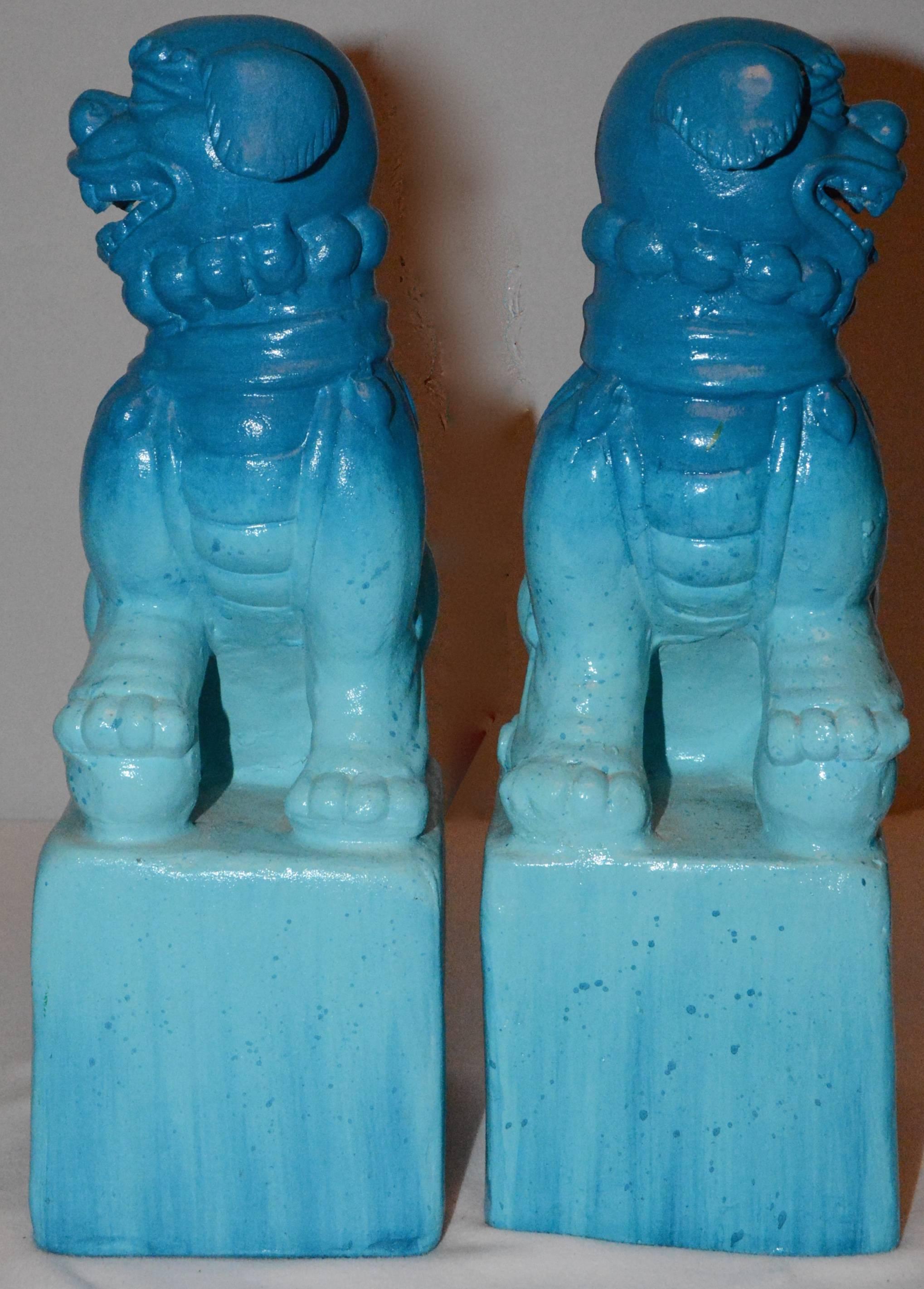 Chinese Export Pair of Chinese Blue Ceramic Guardian Lion