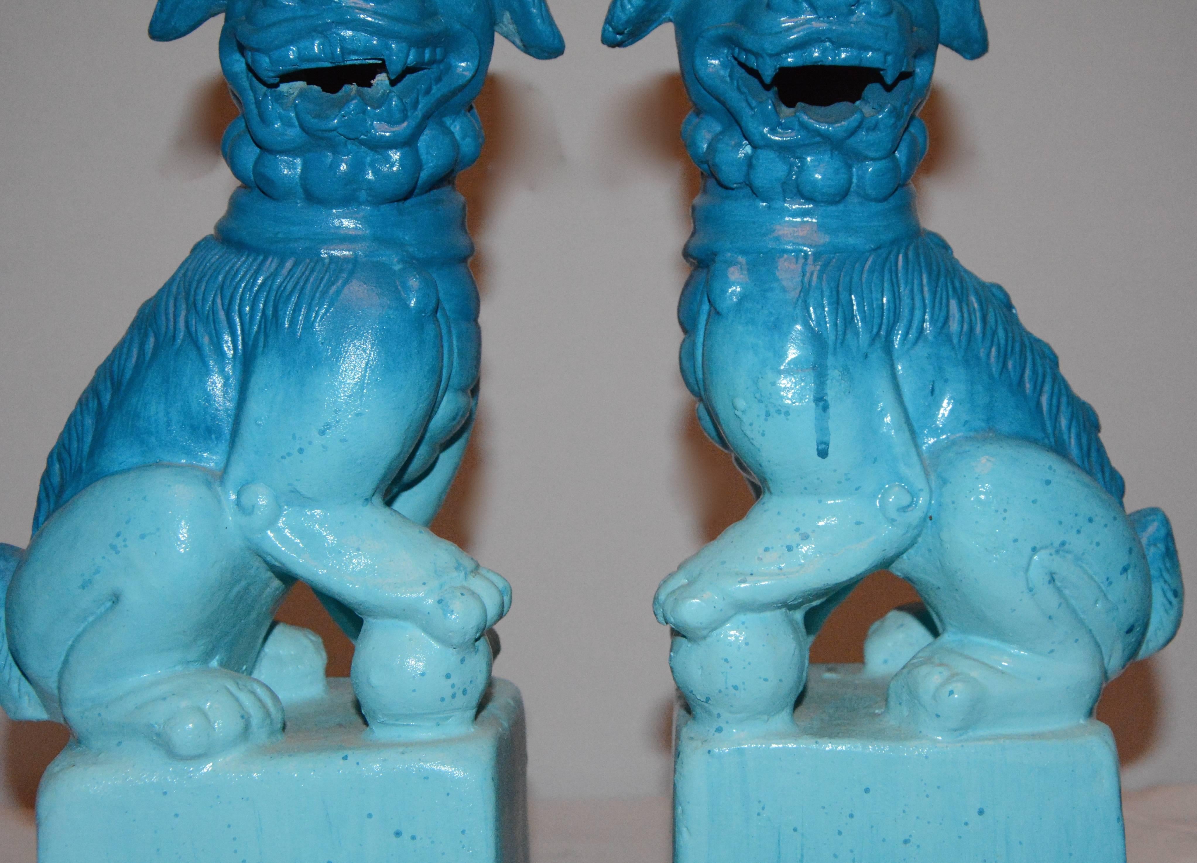 Pair of Chinese Blue Ceramic Guardian Lion 1