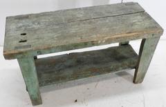 19th Century Country French Primitive Turquoise Wooden Bench