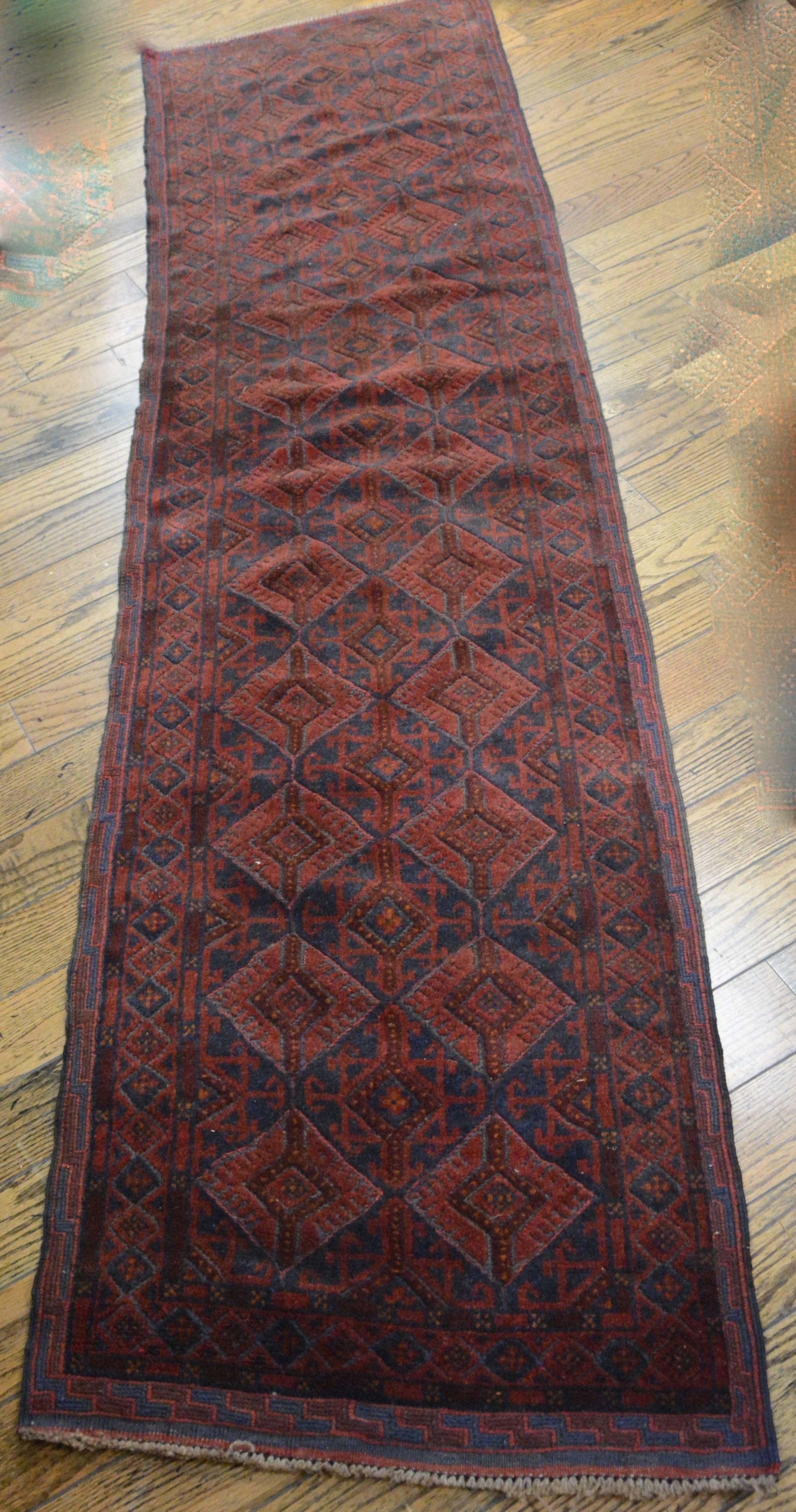 Baluch Tribal Runner Hand Knotted In Fair Condition For Sale In Cookeville, TN