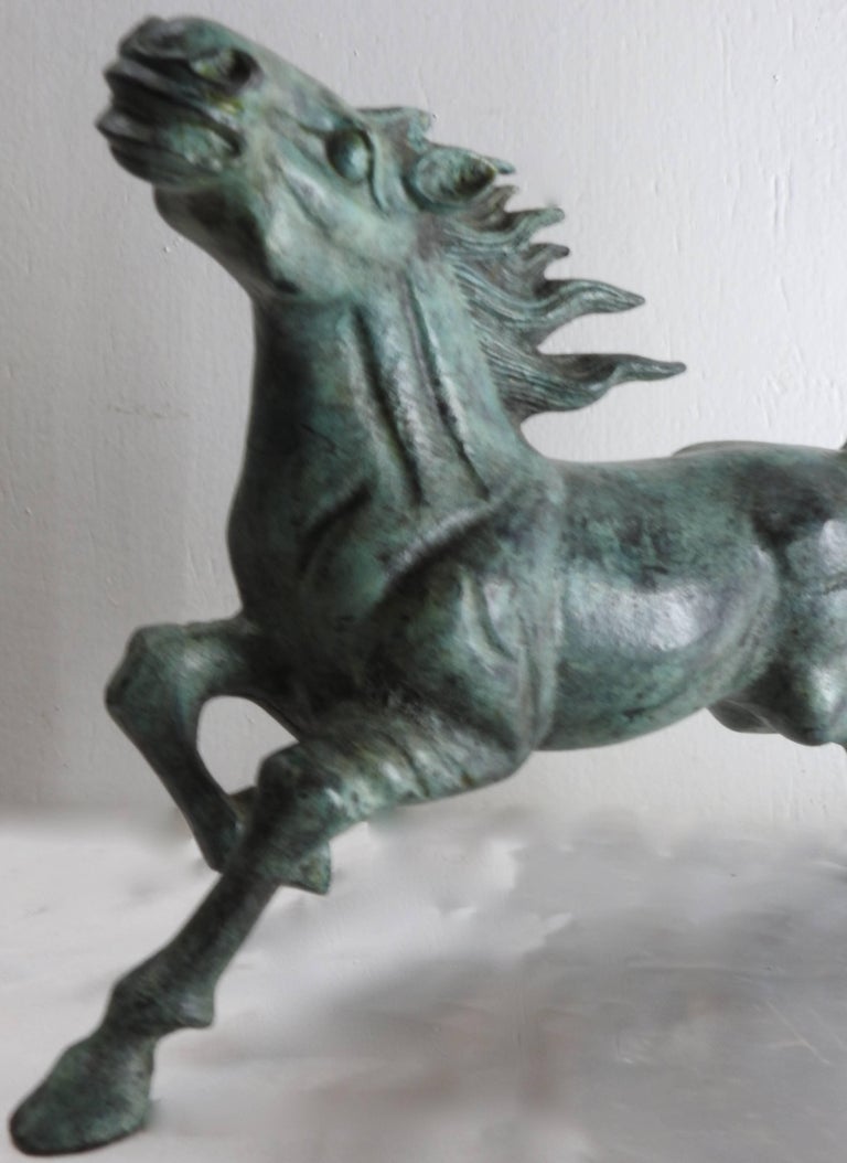 Midcentury Bronze Running Horse Statue For Sale at 1stdibs