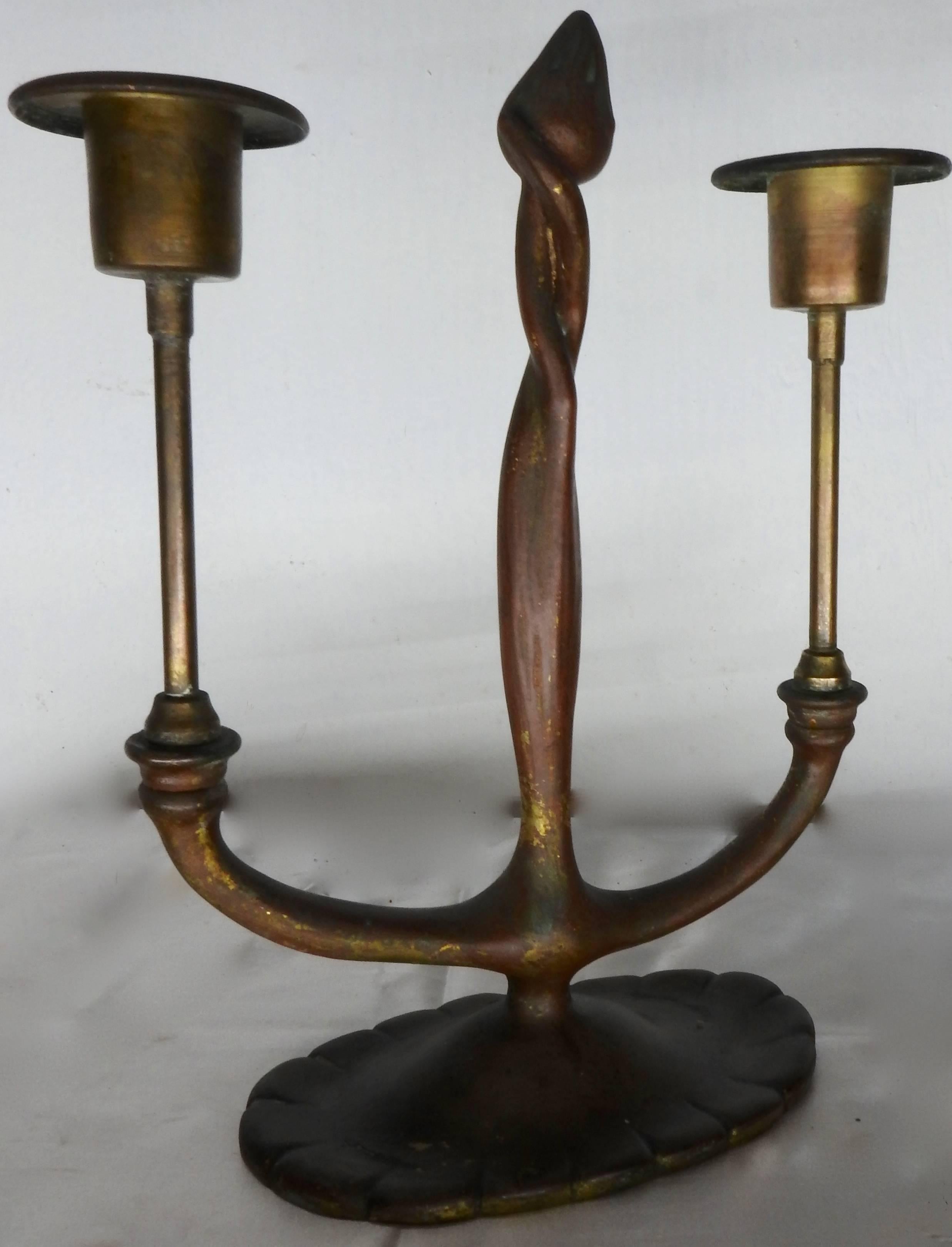 Art Deco Louis Comfort Tiffany Bronze Antique Candleholder For Sale