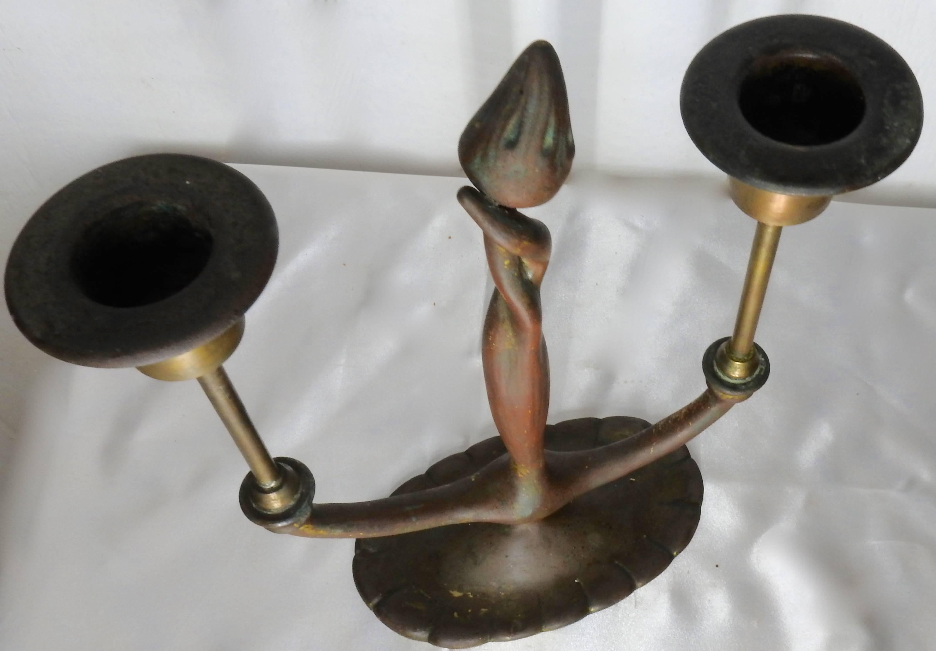 American Louis Comfort Tiffany Bronze Antique Candleholder For Sale