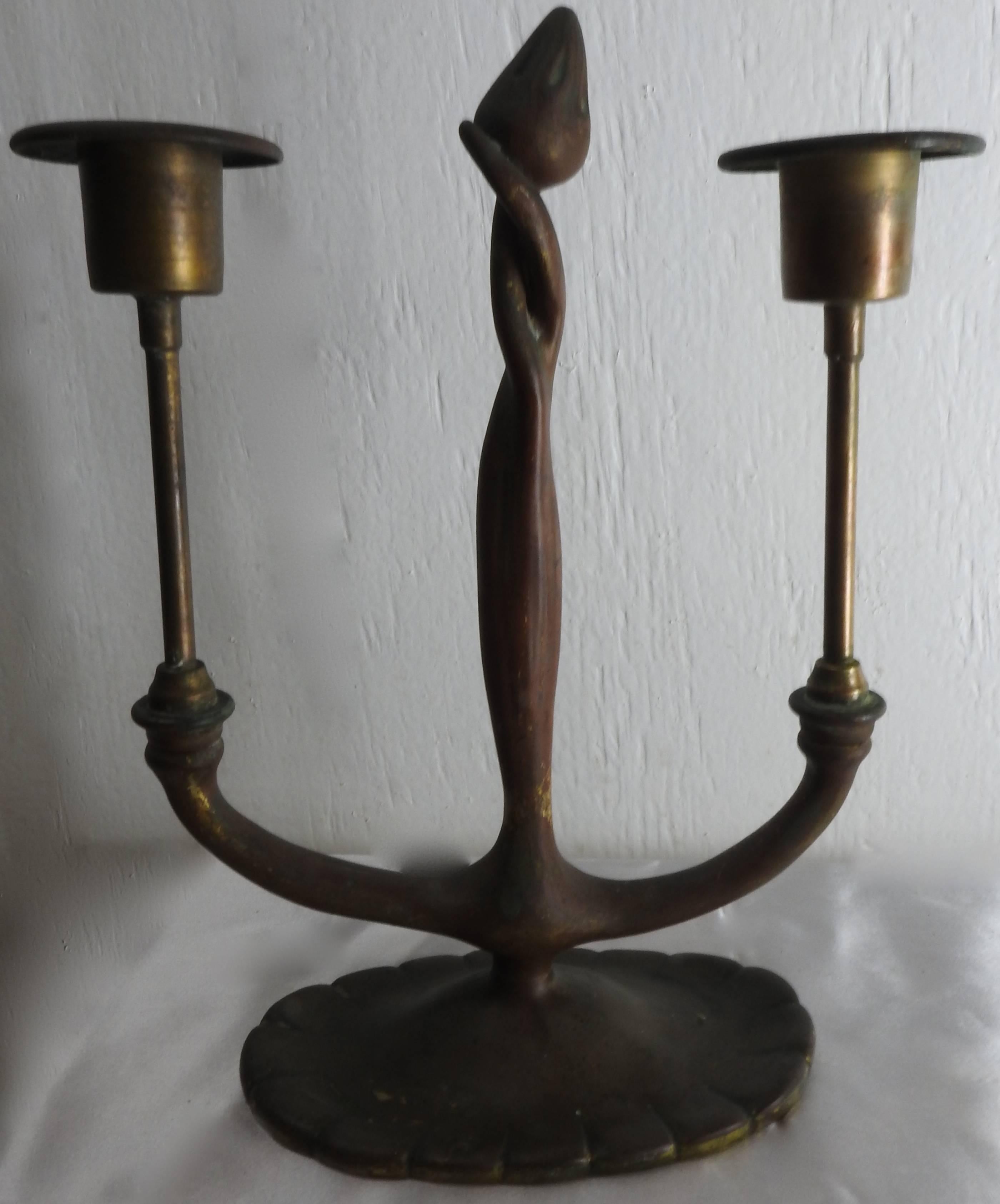 Cast Louis Comfort Tiffany Bronze Antique Candleholder For Sale