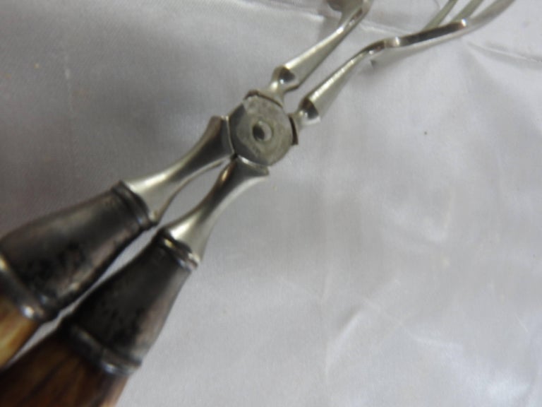 Vintage German Sterling Silver Tongs with Horn Handles For Sale at 1stdibs