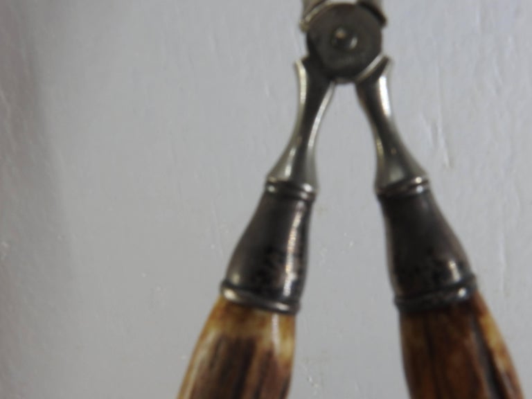 Vintage German Sterling Silver Tongs with Horn Handles For Sale at 1stdibs
