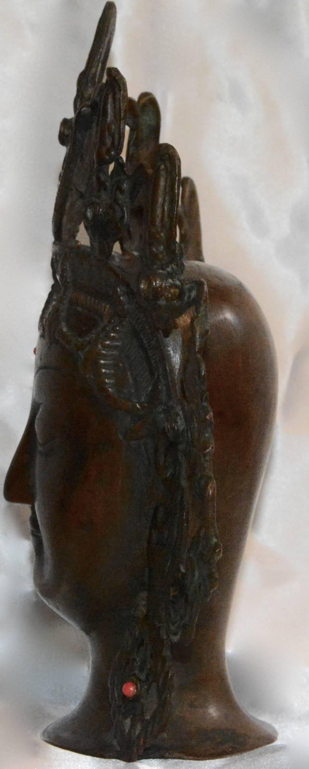 Tibetan Thai Bronze Buddha Head from India, Vintage For Sale