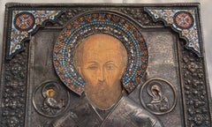 Enameled Russian Sterling Silver Icon