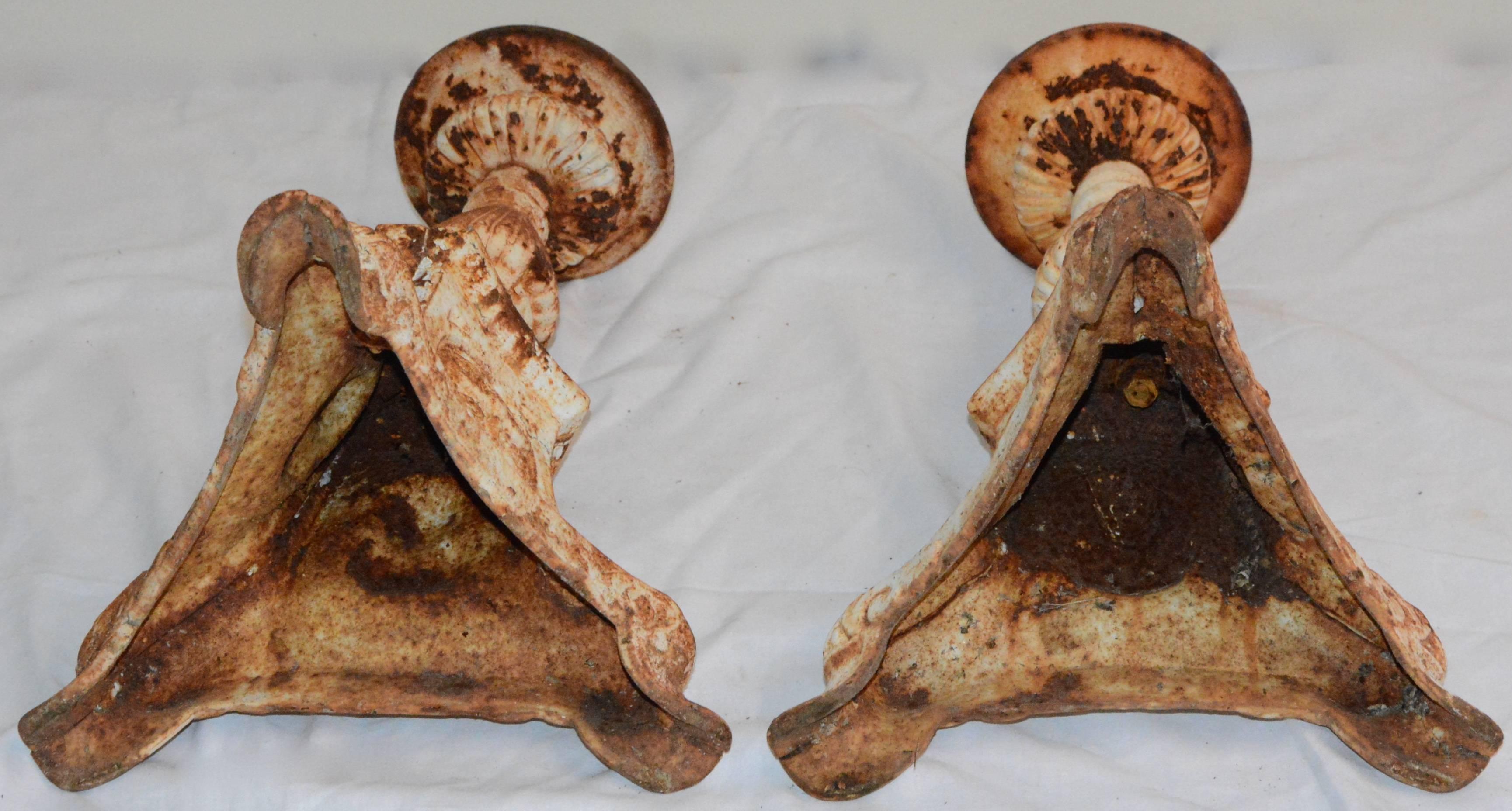 American Pair of Cast Iron Candleholders with Vignettes, Vintage For Sale